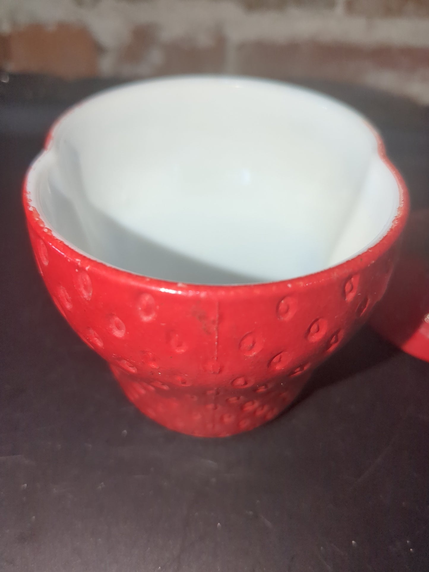 Vintage Hazel Atlas Painted Milk Glass strawberry jar bowl jam trinket mg78