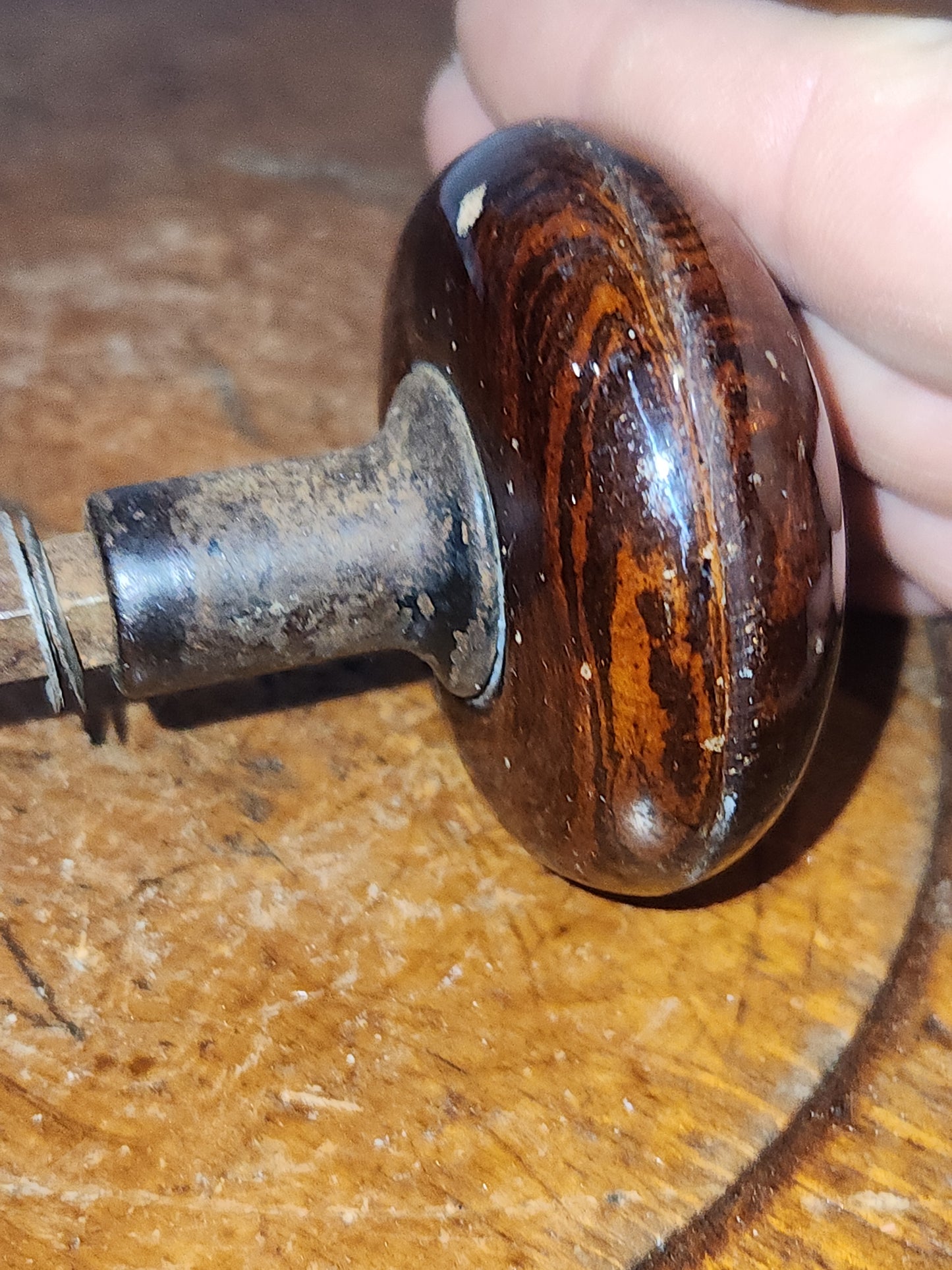 Antique Porcelain Brown Marble or Swirl Door Knobs attached to a stem kn18