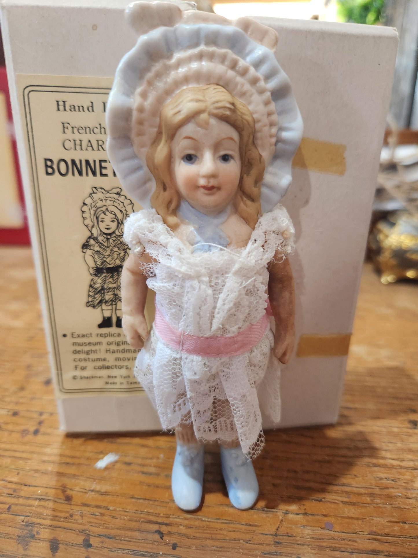 Vintage Shackman French Bisque Bonnet Doll in original box Charlotte doll87