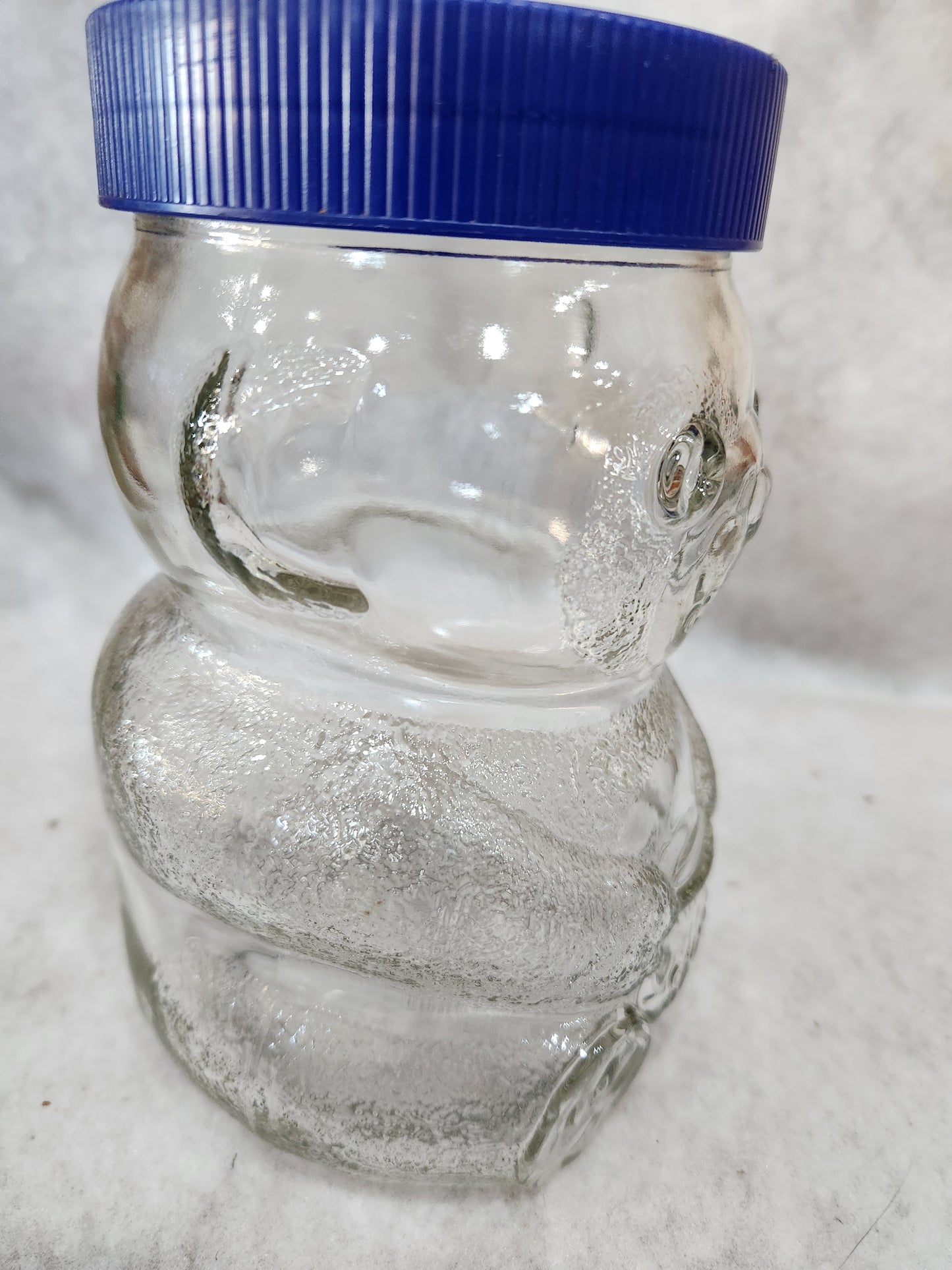 Vintage 1990s Skippy Peanut Butter Bear Glass Jar 100th Anniversary Blue Plastic Lid  48oz skj7