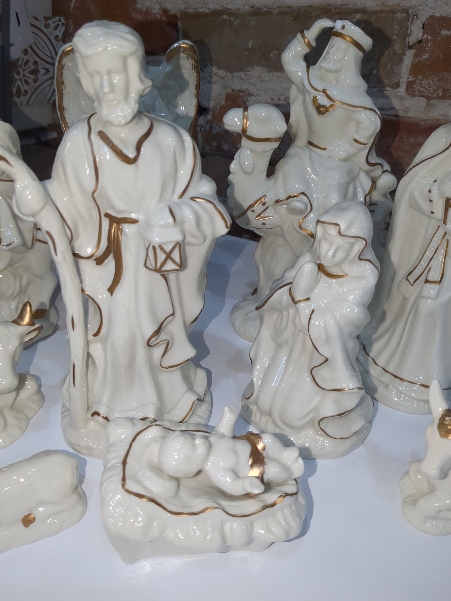 JCPenny porcelain white and gold nativity set