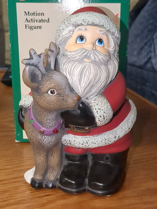 Motion Activated Season's Greeters Santa and Reindeer Figurine. s516