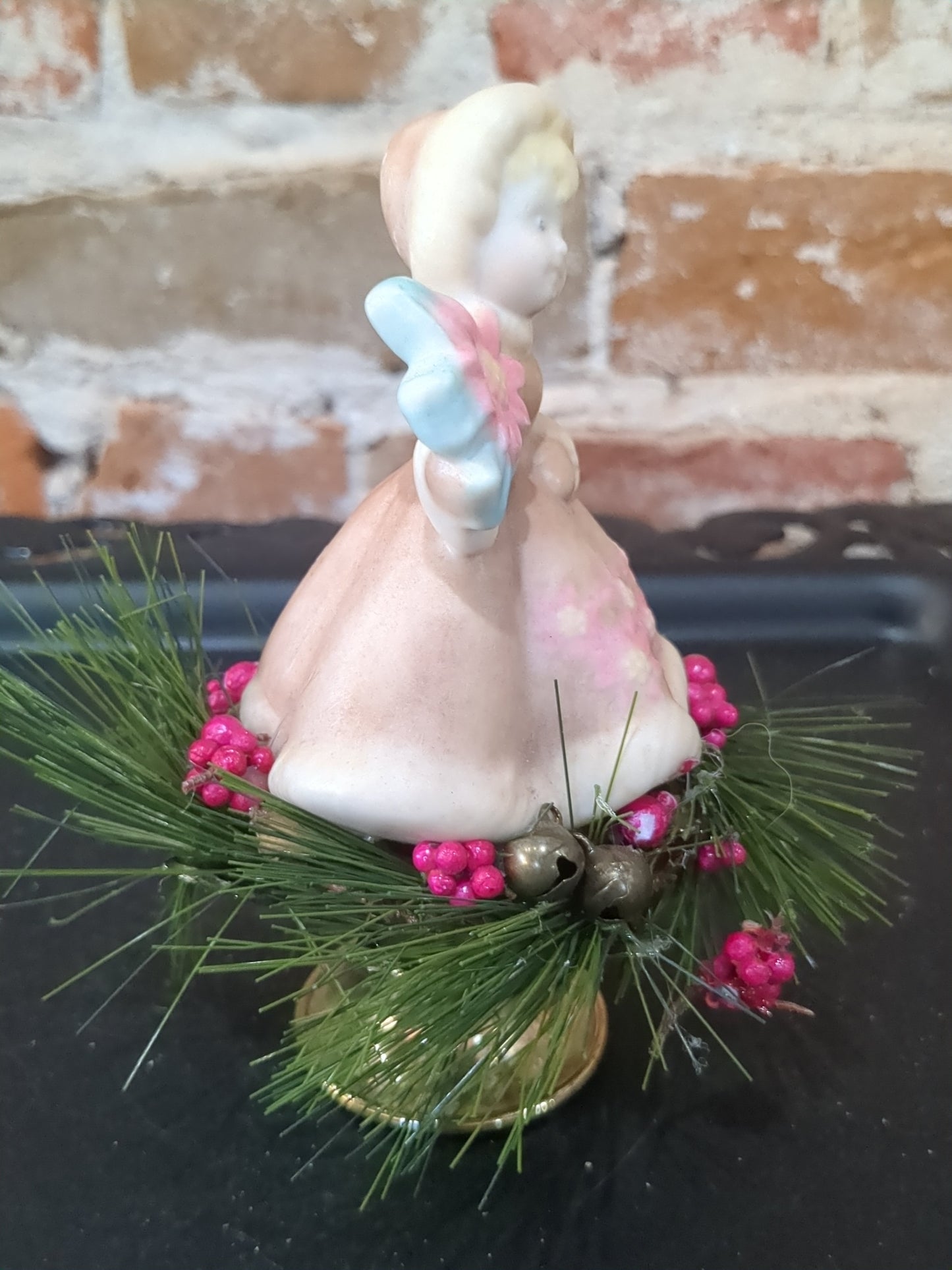Vintage Christmas girl assemblage glowing cheeks chr988