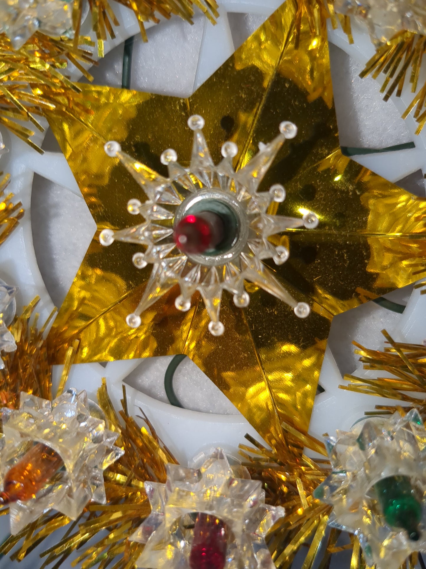 111 Vintage ALCO Gold Tinsel Star Mini Christmas Topper Original Box 11 Lights tt689