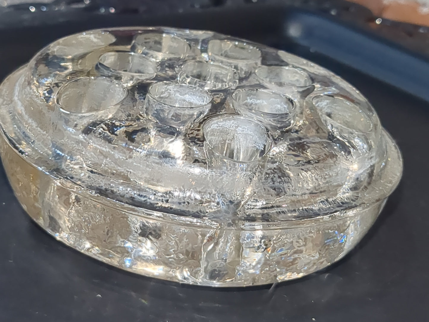 Vintage Clear Glass Flower Frog Planter 13 Holes 4"x1.25" g259