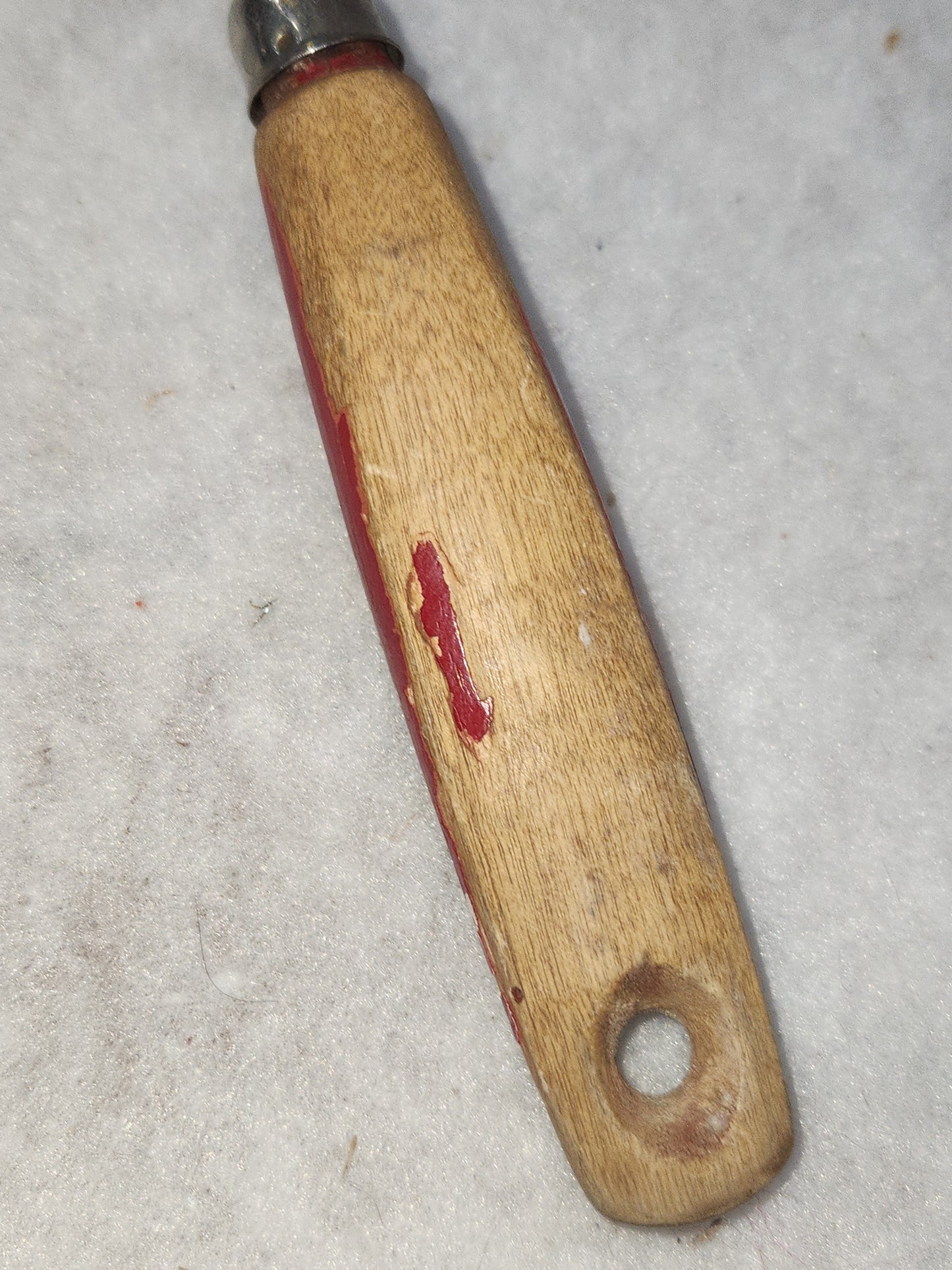 Vintage Kitchen Tool Utensil Twisted Coiled Whisk Stainless Steel worn red wooden handle ki88