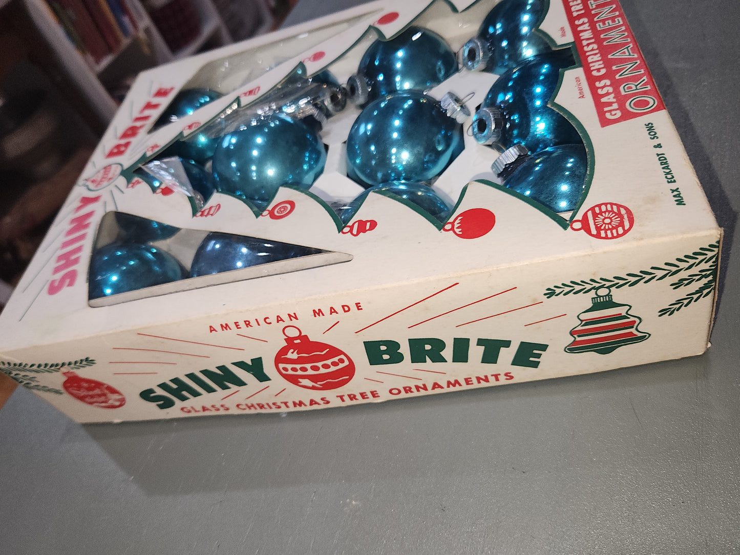 Box of Shiny Brite Brite turquoise ornament 2 1/2" bo68
