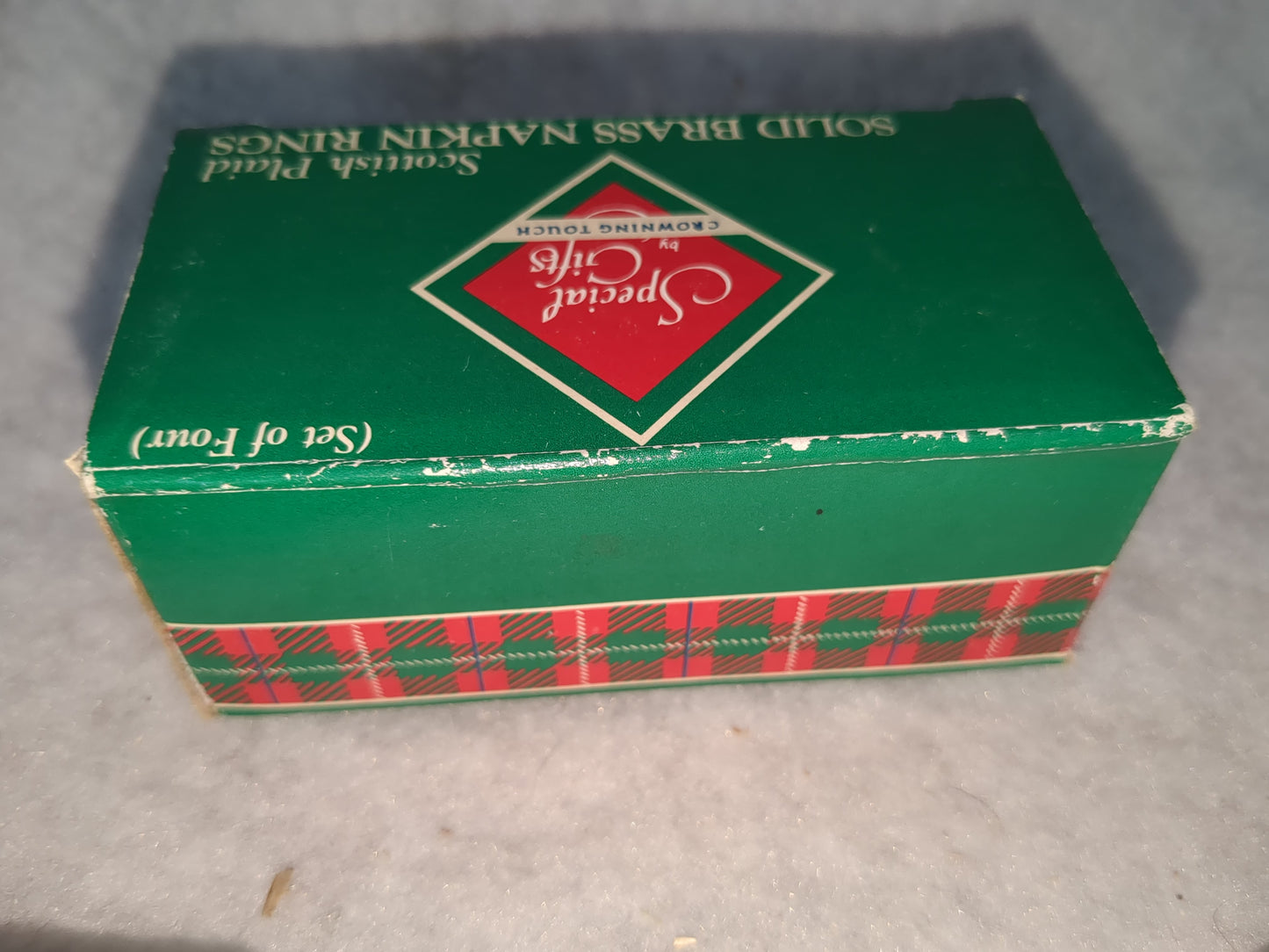 Vintage Scottish Plaid Set Of 4 Christmas Tree solid brass napkin rings br46