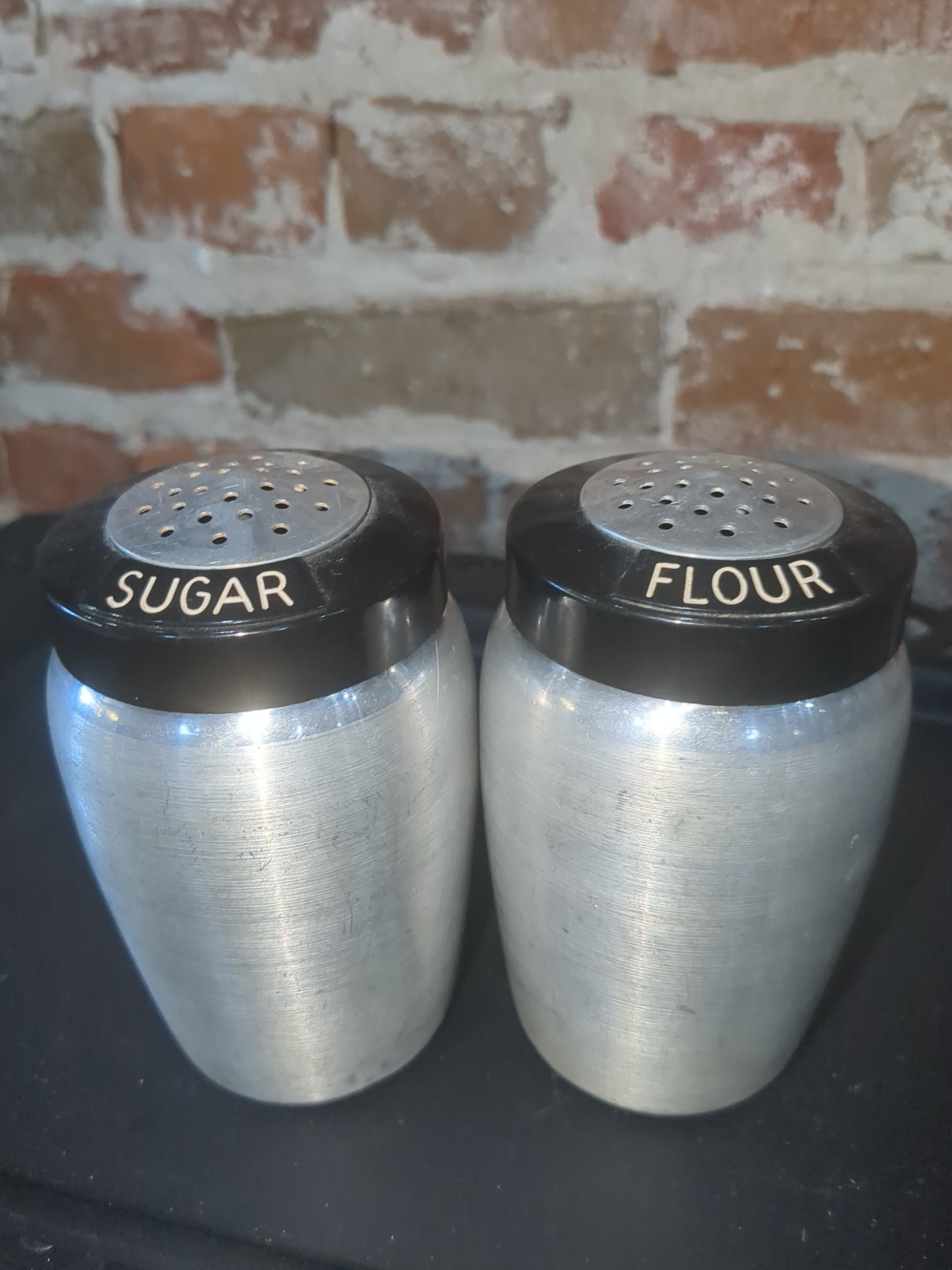 Kromex Vintage Aluminum Spice Set With Rare Flour And Sugar Shakers alum110