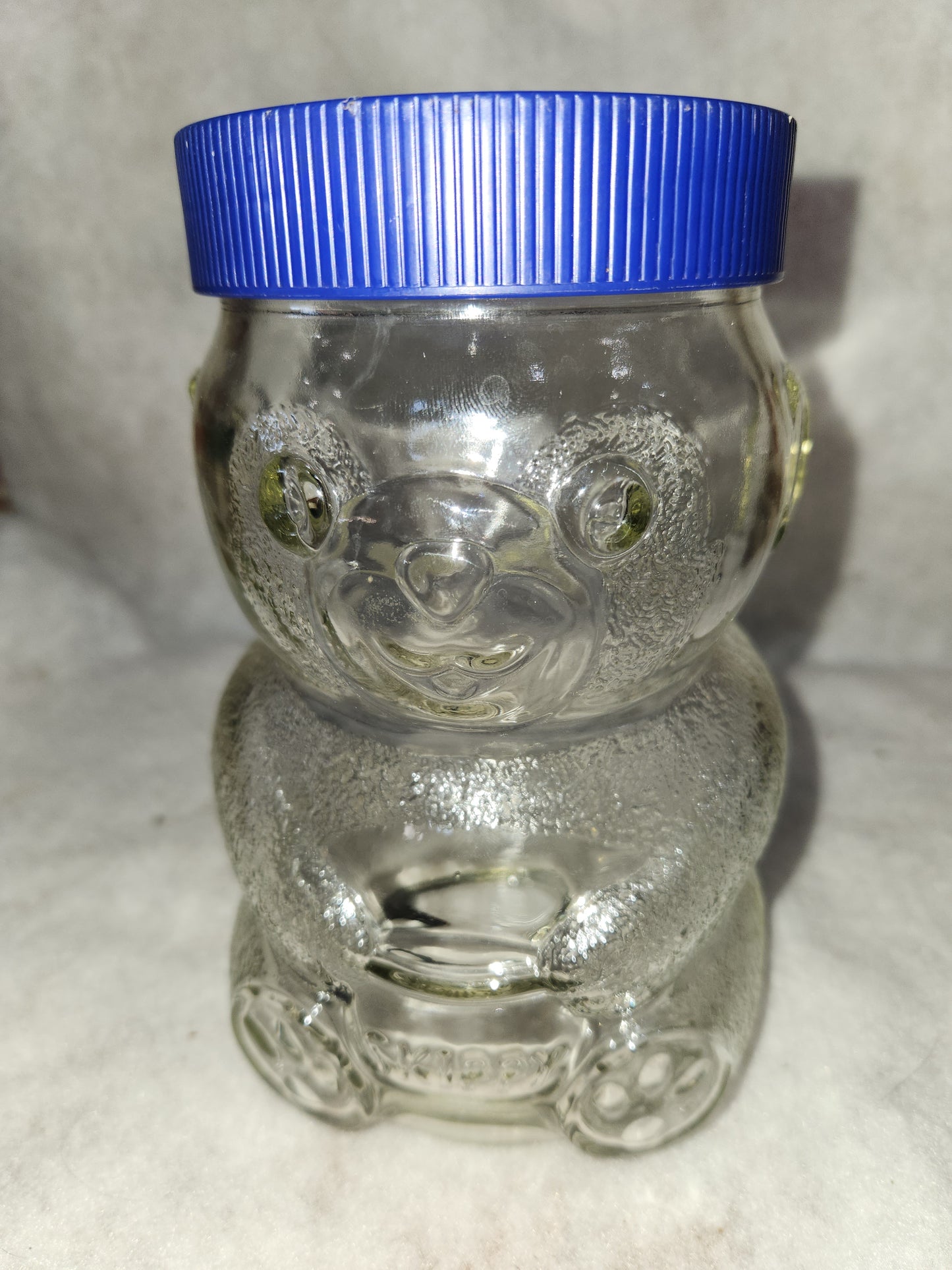 Vintage 1990s Skippy Peanut Butter Bear Glass Jar 100th Anniversary Blue Plastic Lid  48oz skj7