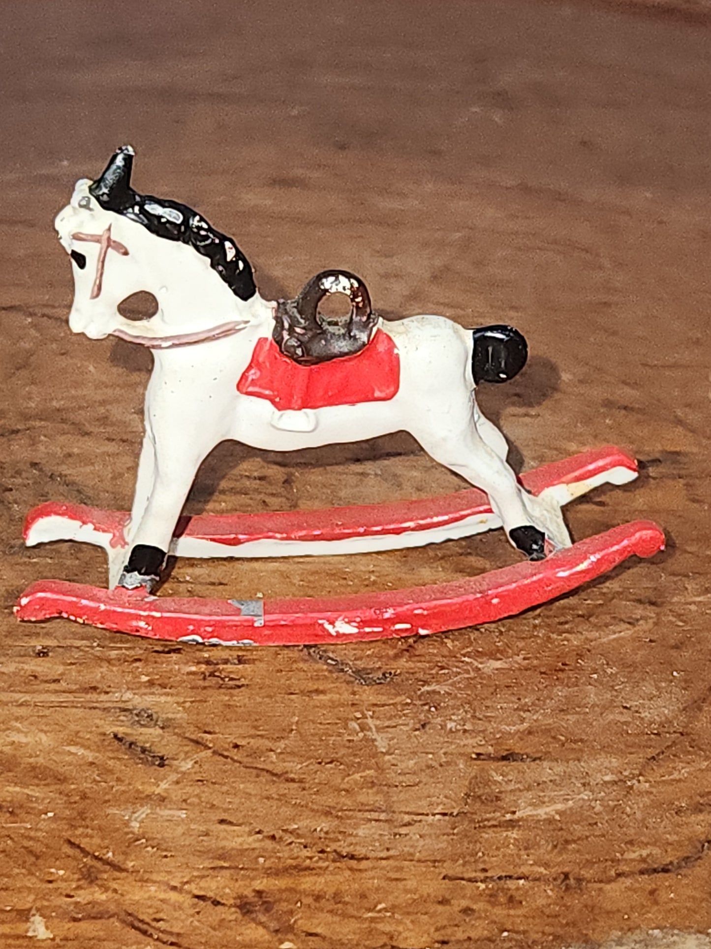 Vintage Cast Lead Tiny, White, Rocking Horse ornament or dollhouse min2