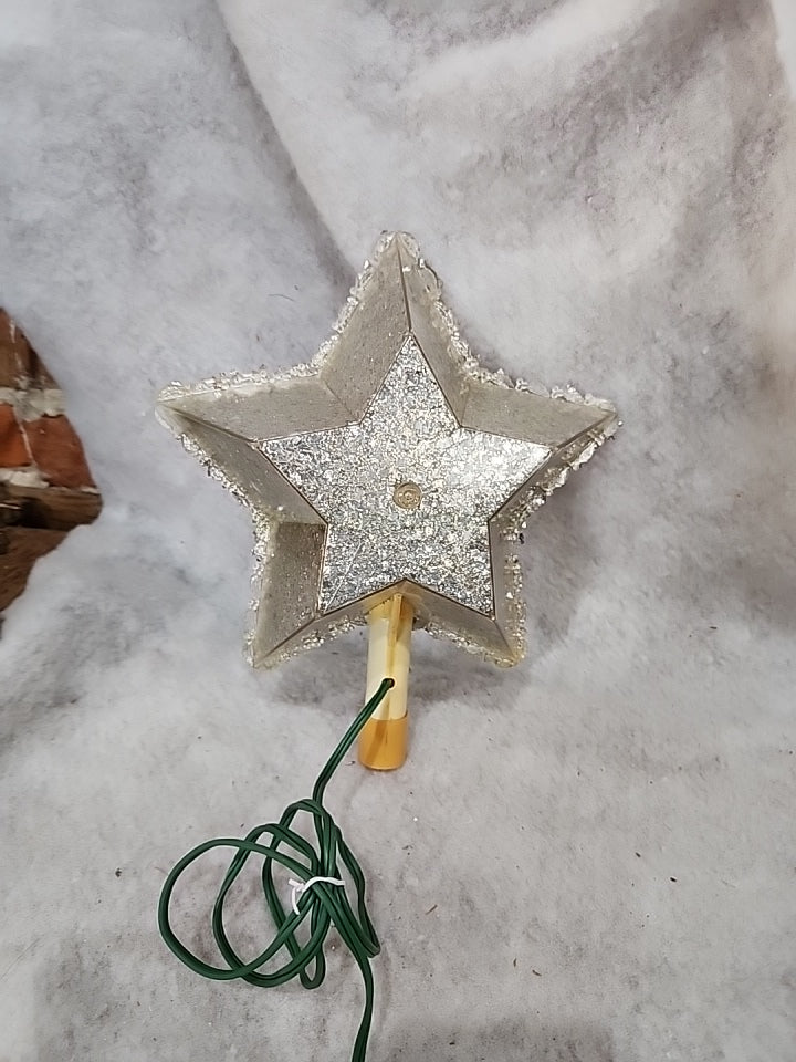 111 Vintage unique plastic star tree topper with reflector foil silver
