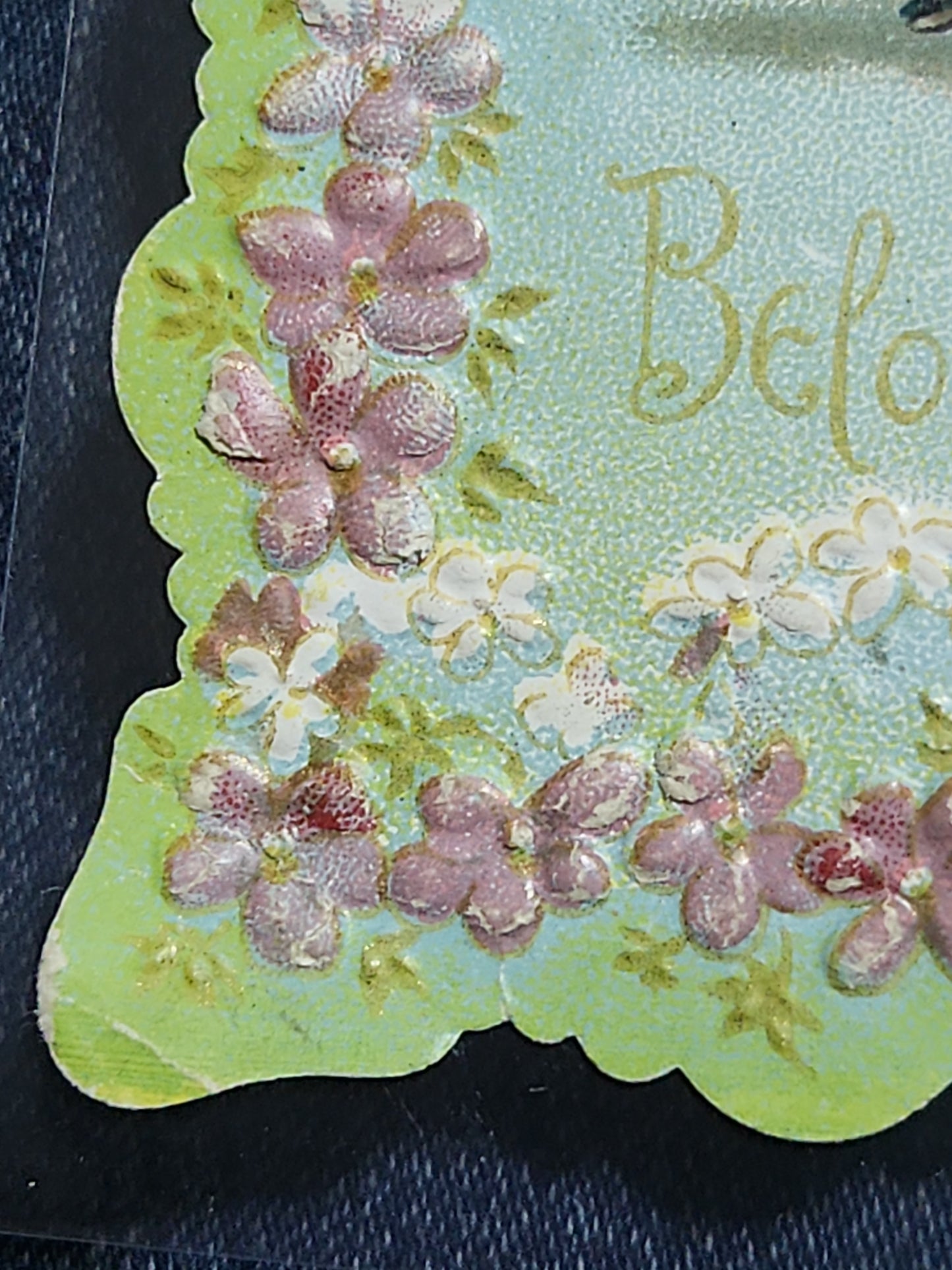Antique Valentines Postcard Embossed Beloved Victorian couple Embossed flowers poem