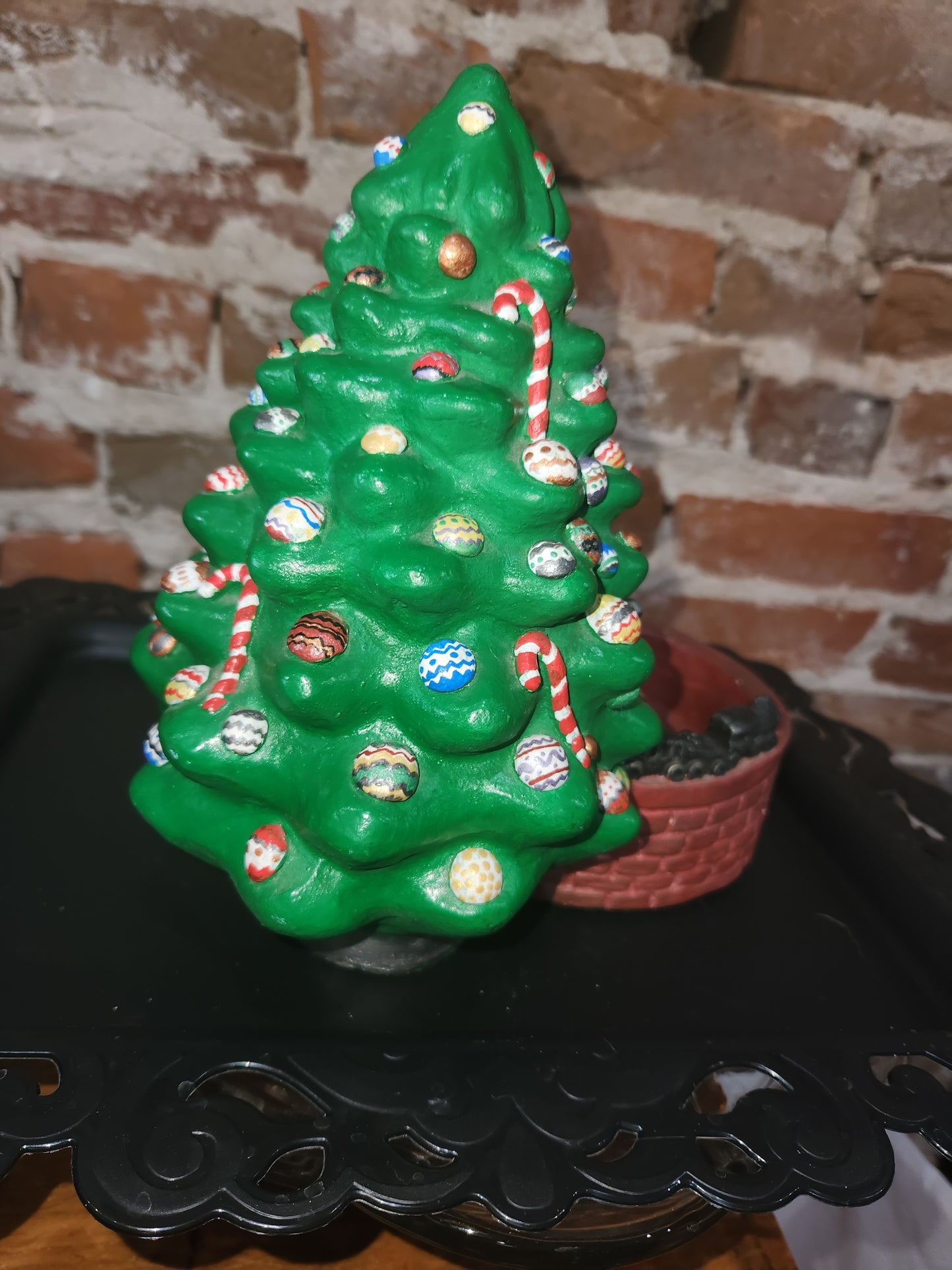 Vintage Christmas Tree Bowl 1977 Continental Studios handpainted Holiday Dish, tree and train. Ct3