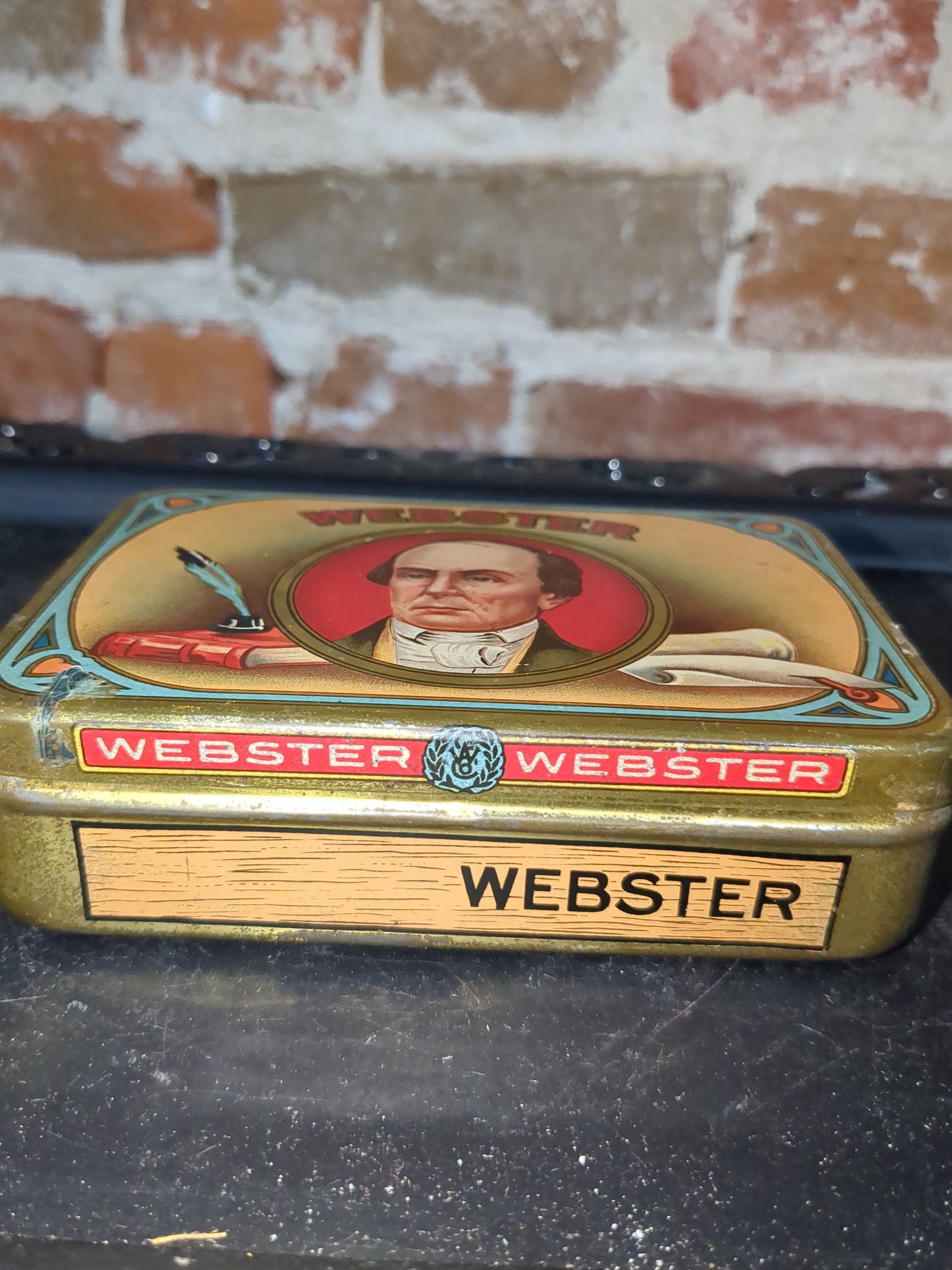 VINTAGE ADVERTISING  EMPTY WEBSTER FLAT TOBACCO POCKET TIN  tin504