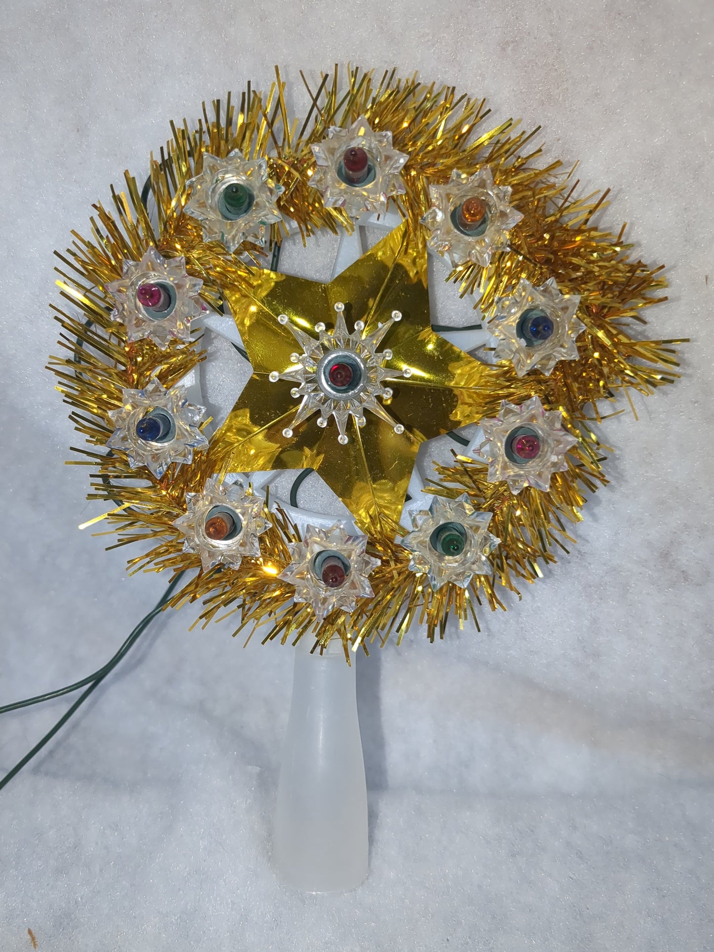 111 Vintage ALCO Gold Tinsel Star Mini Christmas Topper Original Box 11 Lights tt689