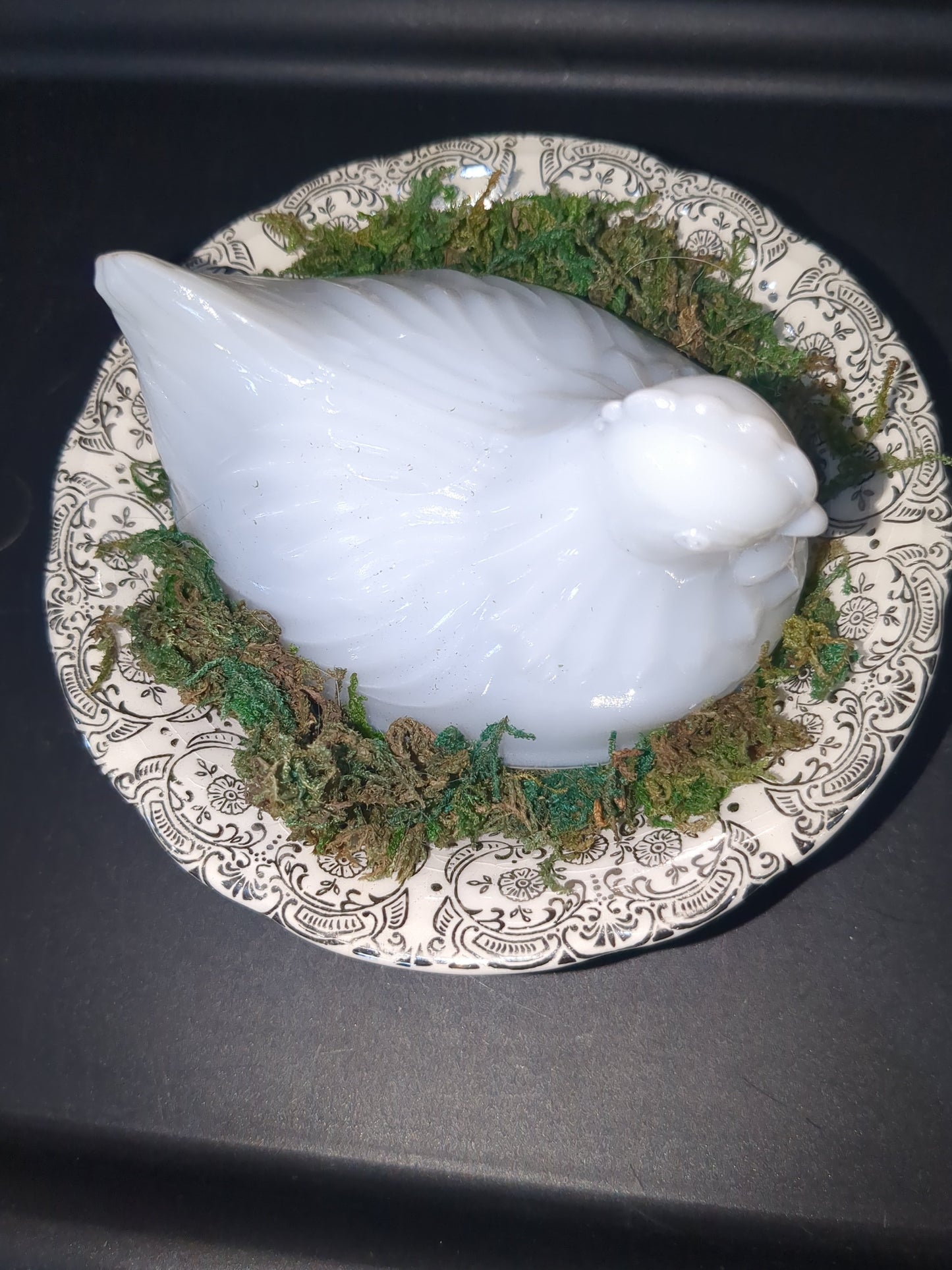 Hen on Nest on bowl hen only, no basket White Milk Glass Trinket or Candy Dish or salt cellar hon7