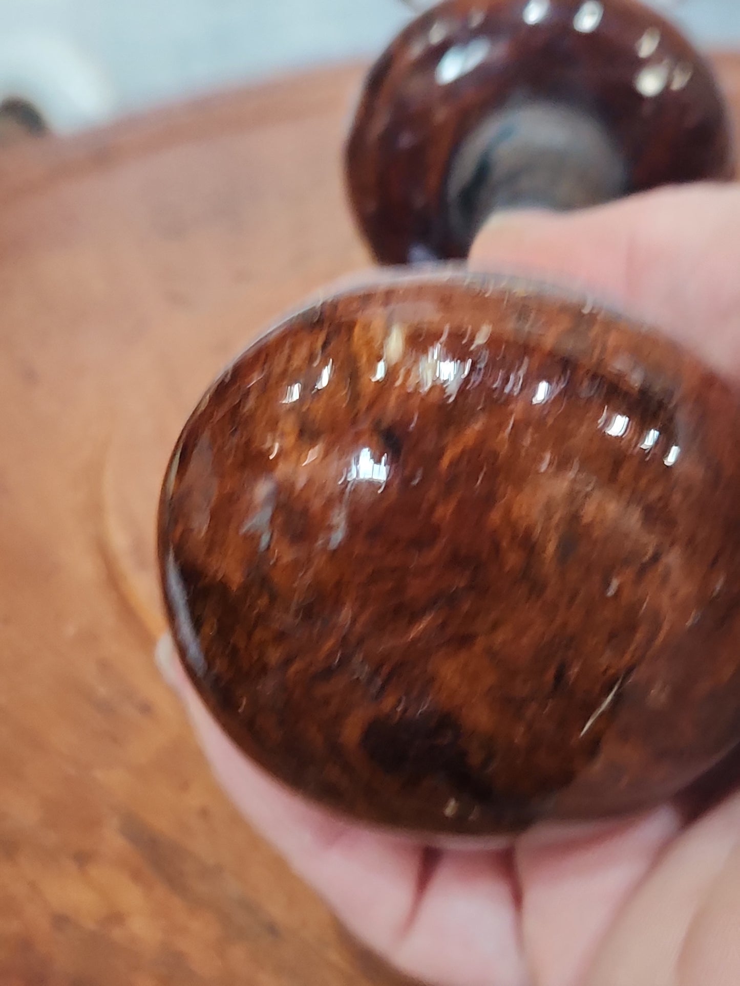 Antique Porcelain Brown Marble or Swirl Door Knobs attached to a stem kn18