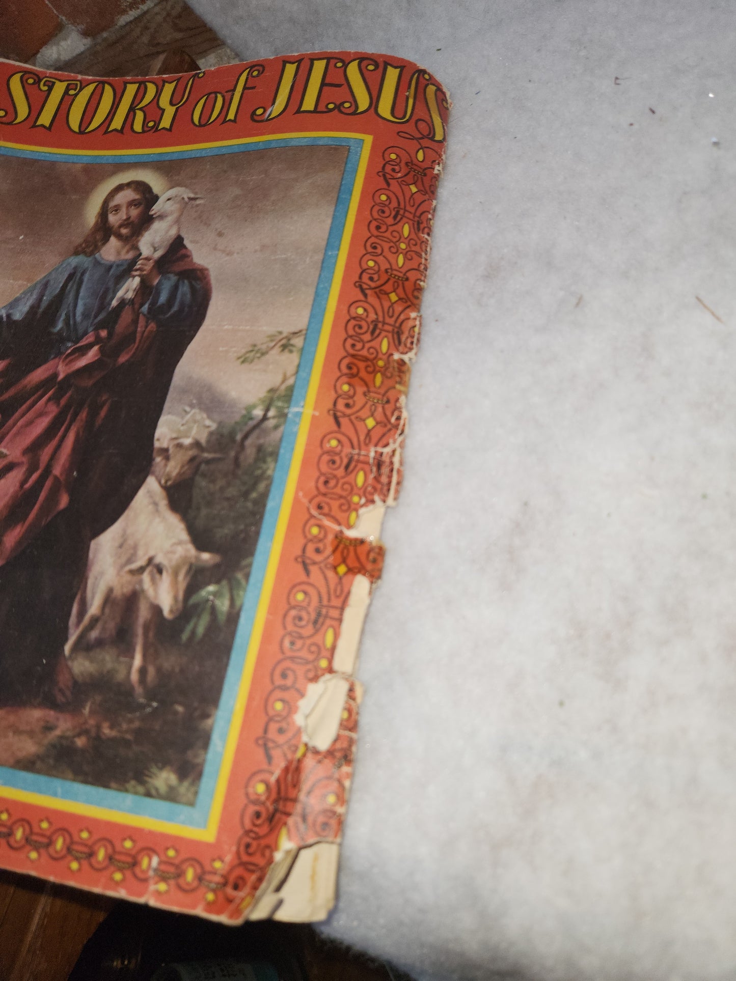 Vintage "The Story of Jesus" 2237 1939 Copyright Saalfield Publishing Co. USA Linen Large 12.5"