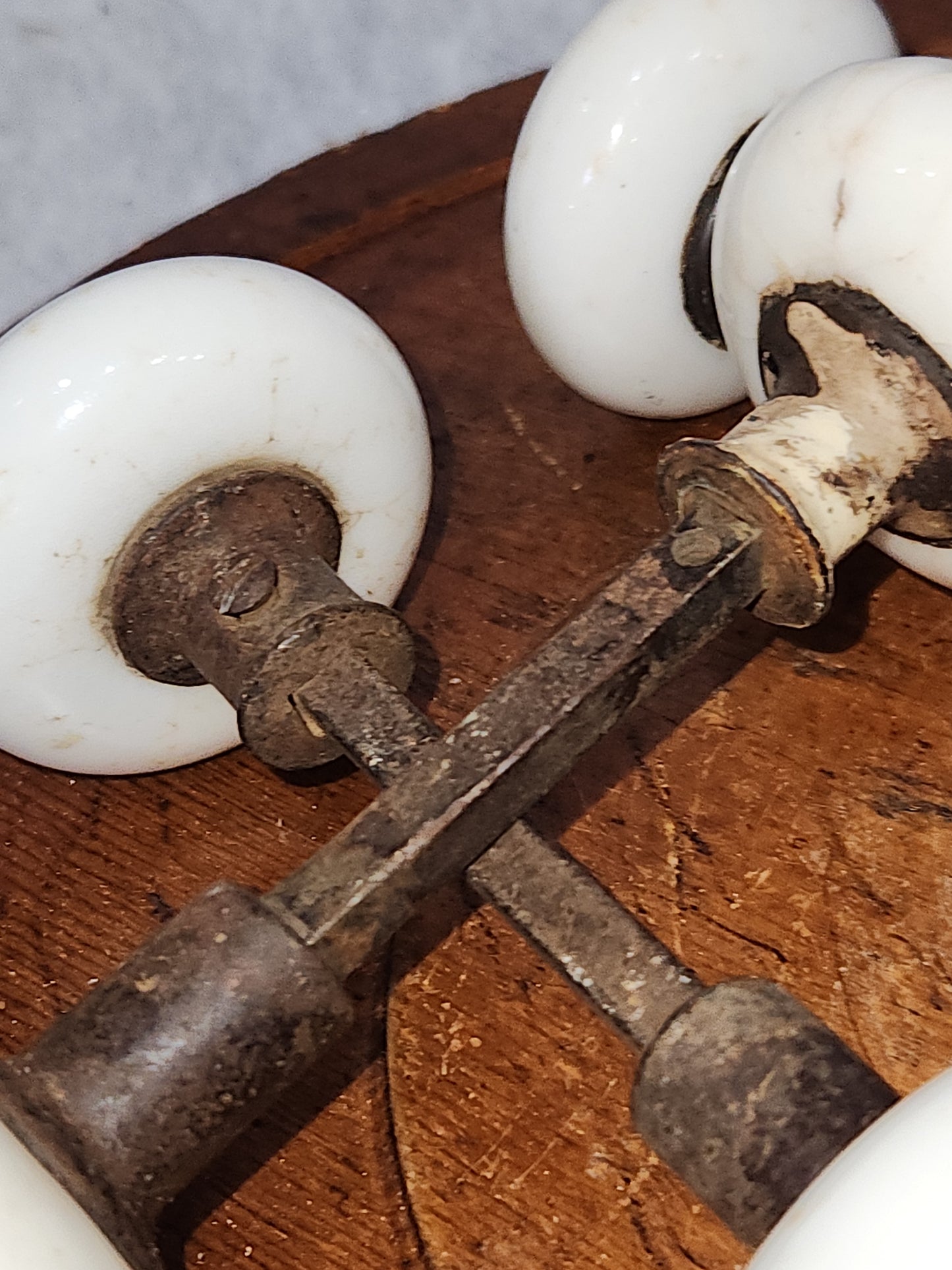 Vintage Antique ONE set of White Porcelain door knobs kn15. Recieve ONE set of 2 knobs attached to a stem