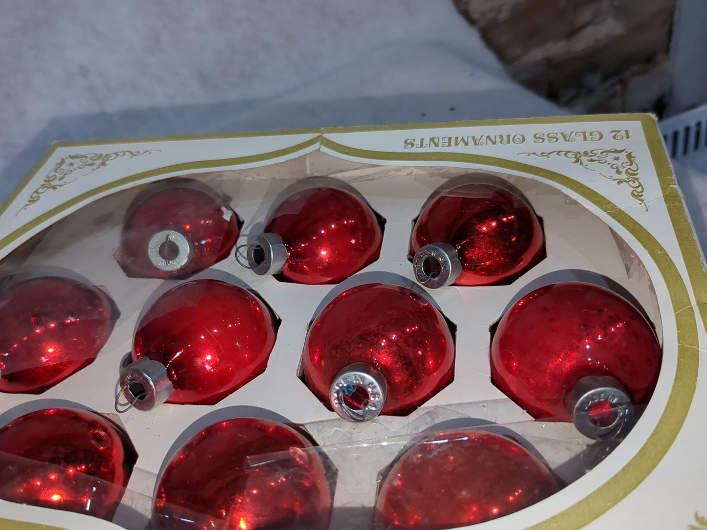 Box of Shiny Brite red ornament 1 1/2" box99