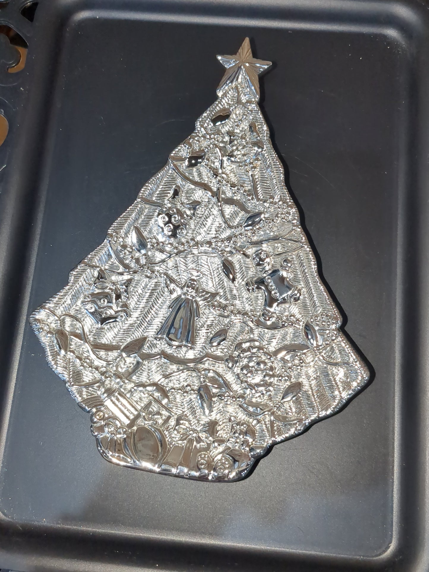 Vintage Gorham Silver Tone Metal Christmas Tree Treat dish