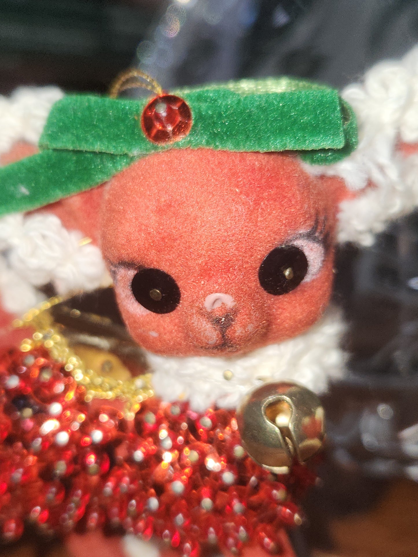 2 Vintage flocked push pin reindeer ornaments 3.5" chr120
