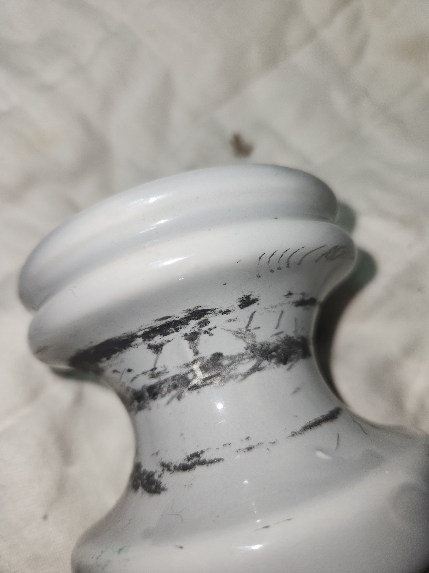 Vintage Electrical Telegraph Knob Tube Wire Insulator Grey Glazed Ceramic I345