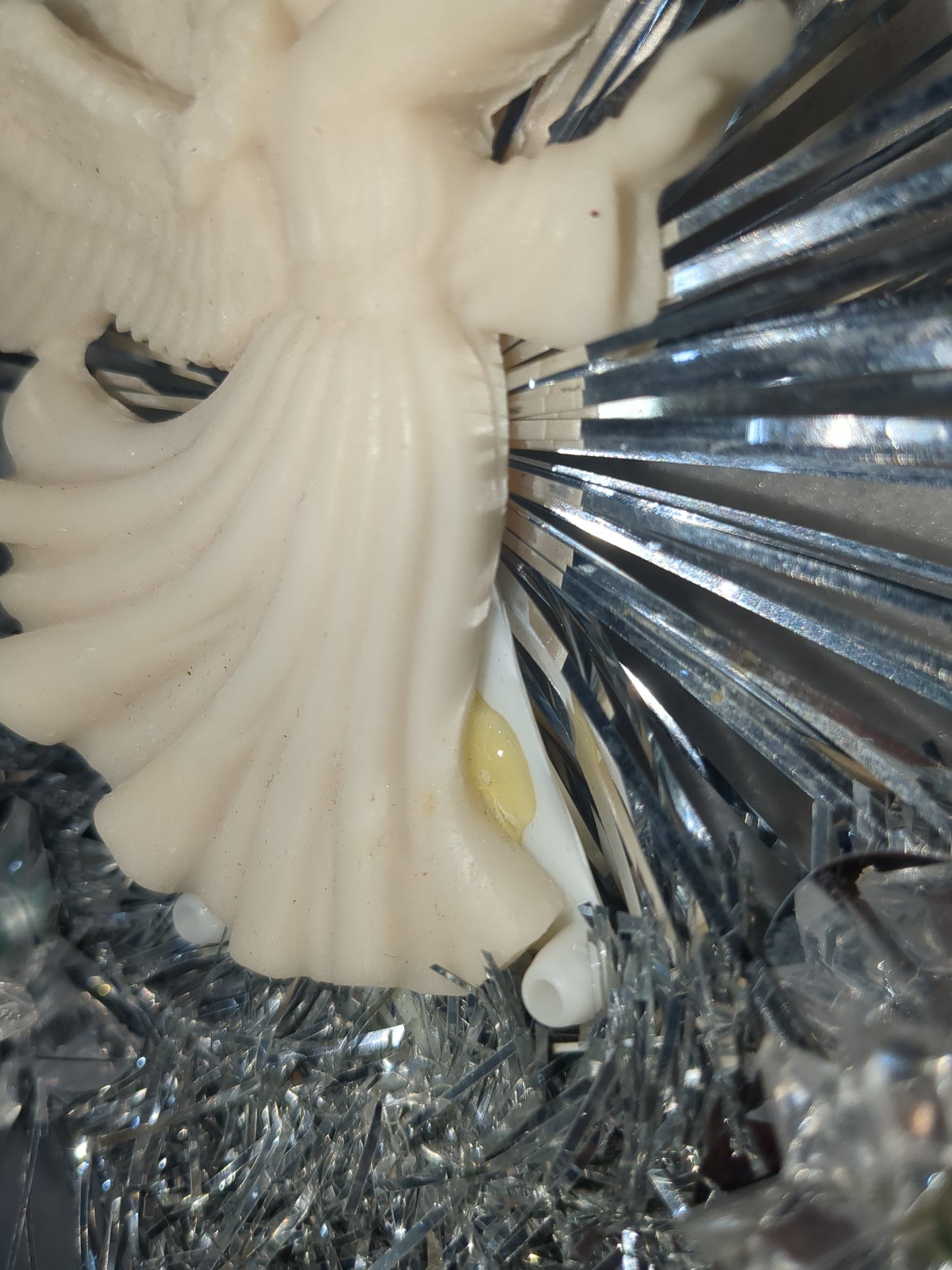 111 Vintage Merry Brite 11- Light Tree Topper Silver tinsel White Angel works tt236