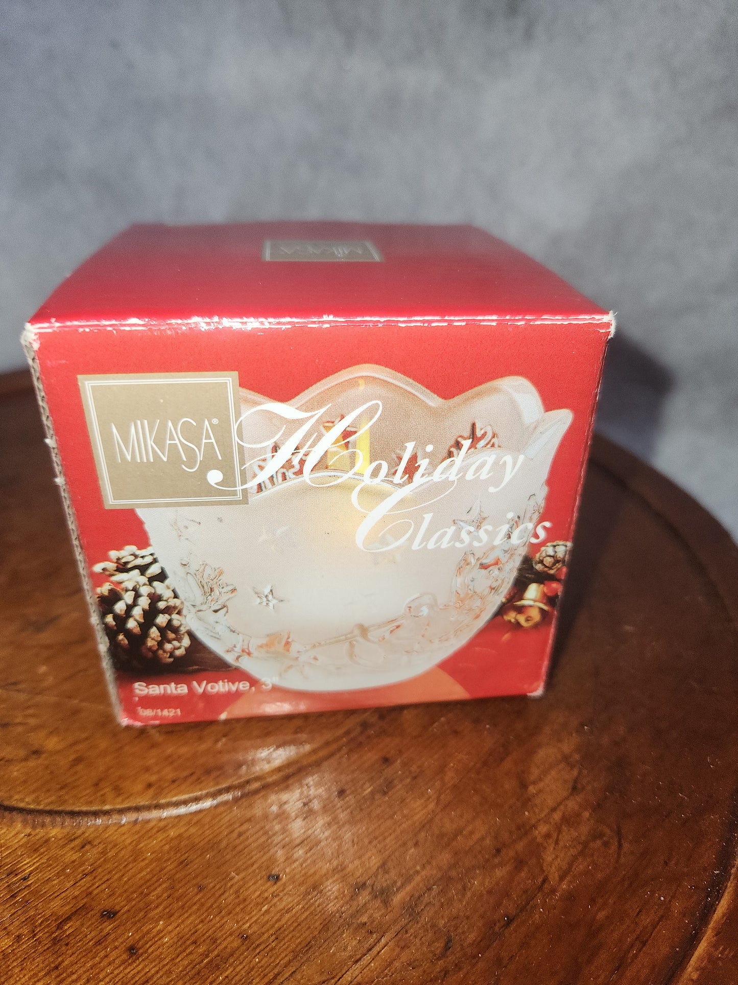 chr220 Mikasa Holiday Classics frosted glass "Silent Night" candle holder