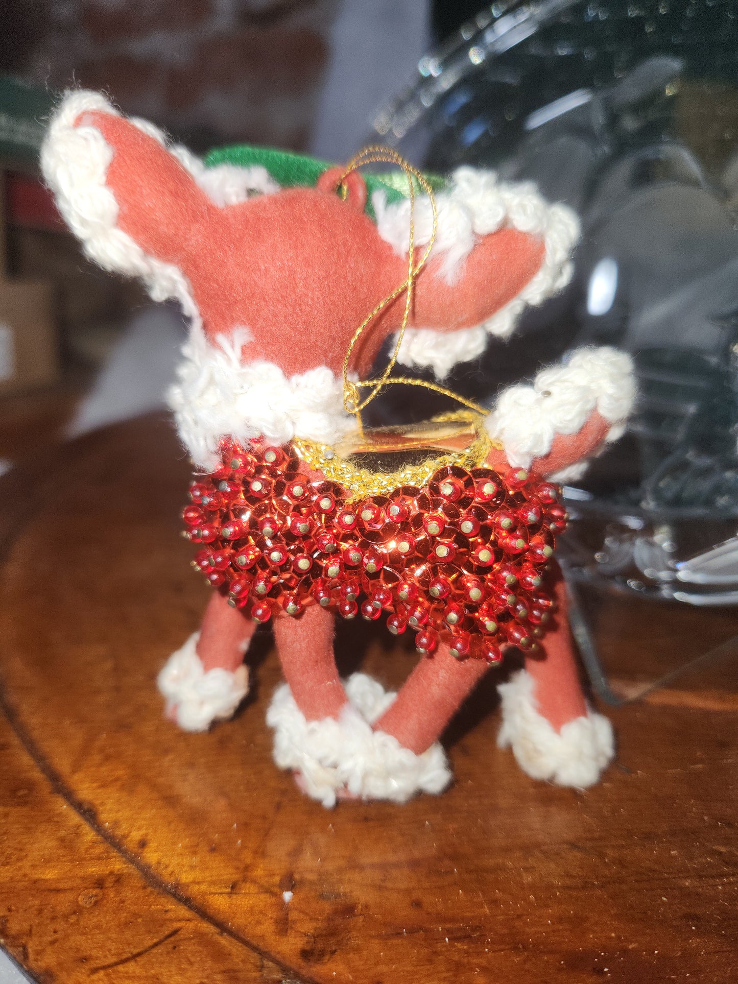 2 Vintage flocked push pin reindeer ornaments 3.5" chr120