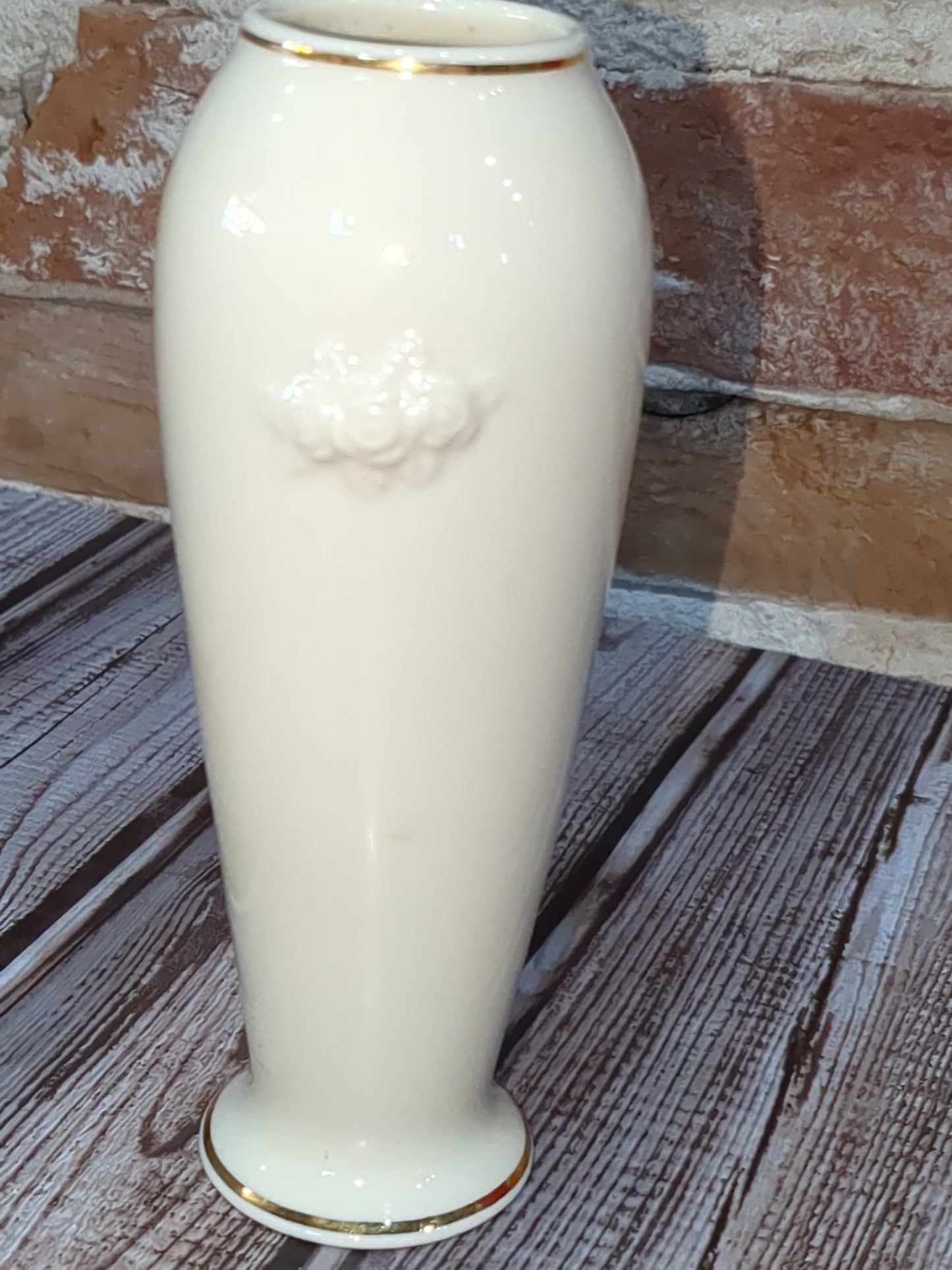 Vintage Lenox Rose Blossom Bud Vase Ivory Porcelain 24k Gold Trim 6" Tall lbv