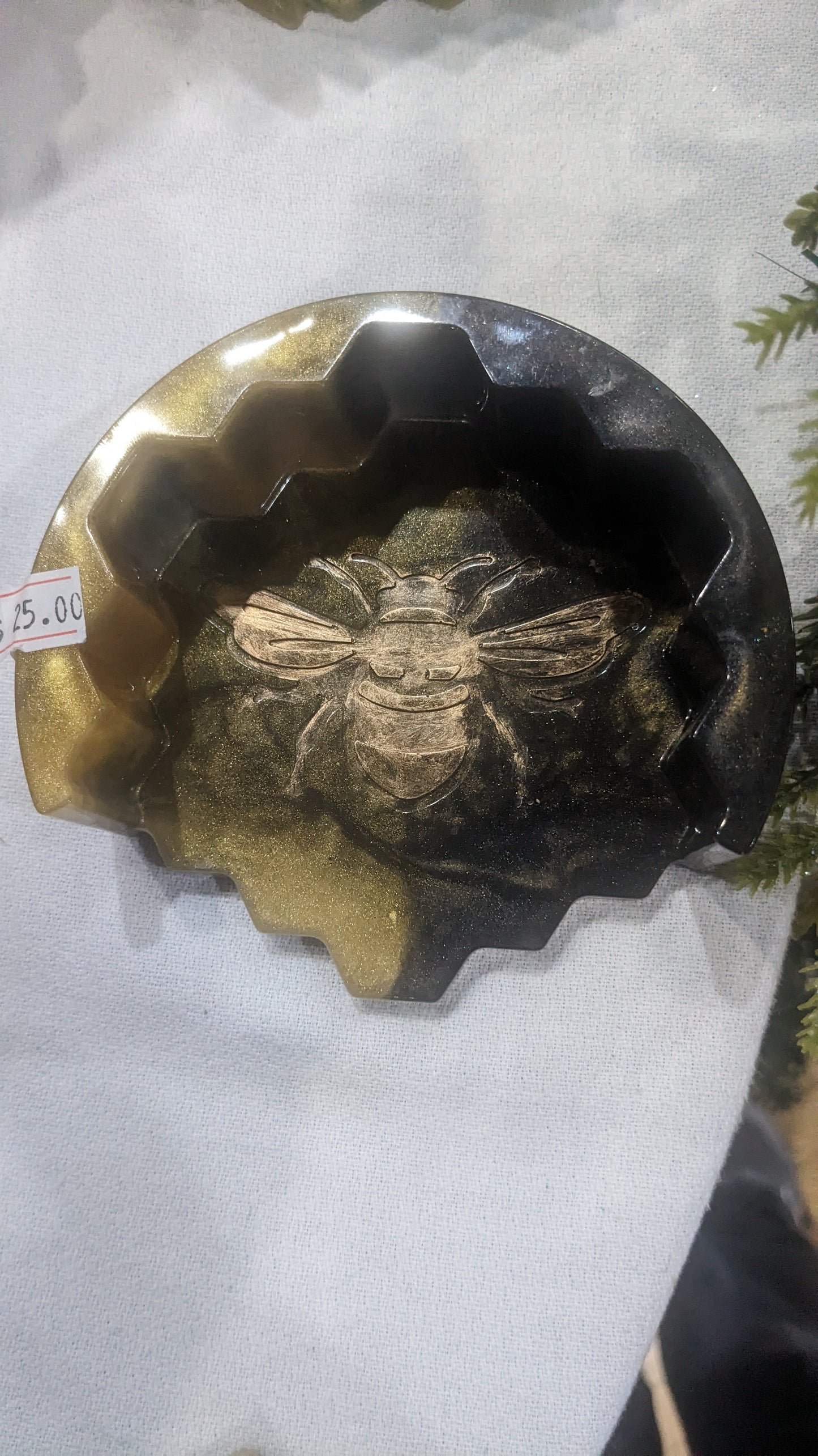 Coaster Set black and gold honeycomb and Bee