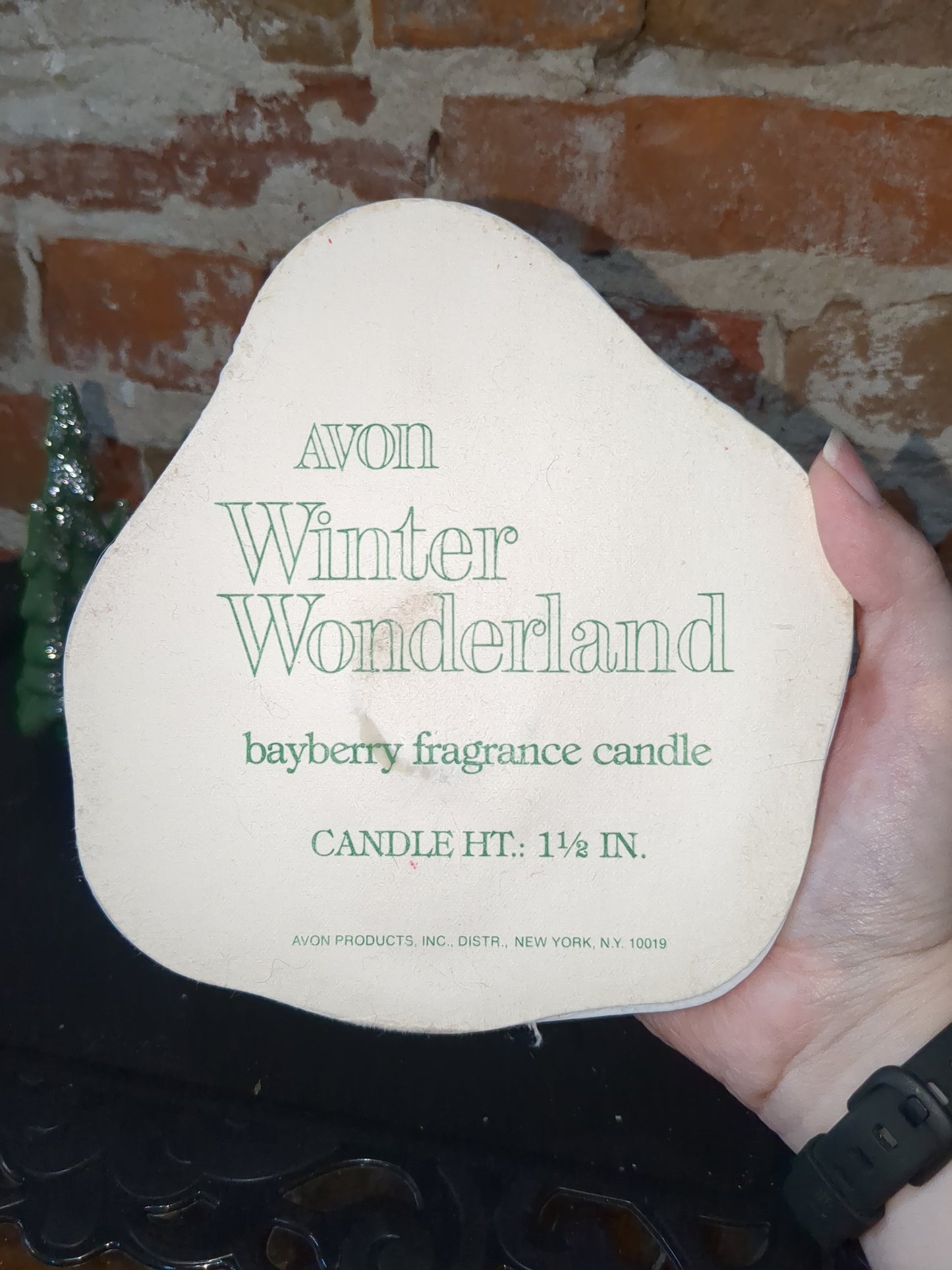 vintage Avon Winter Wonderland Bayberry Candle Scene candleholder barn trees av596