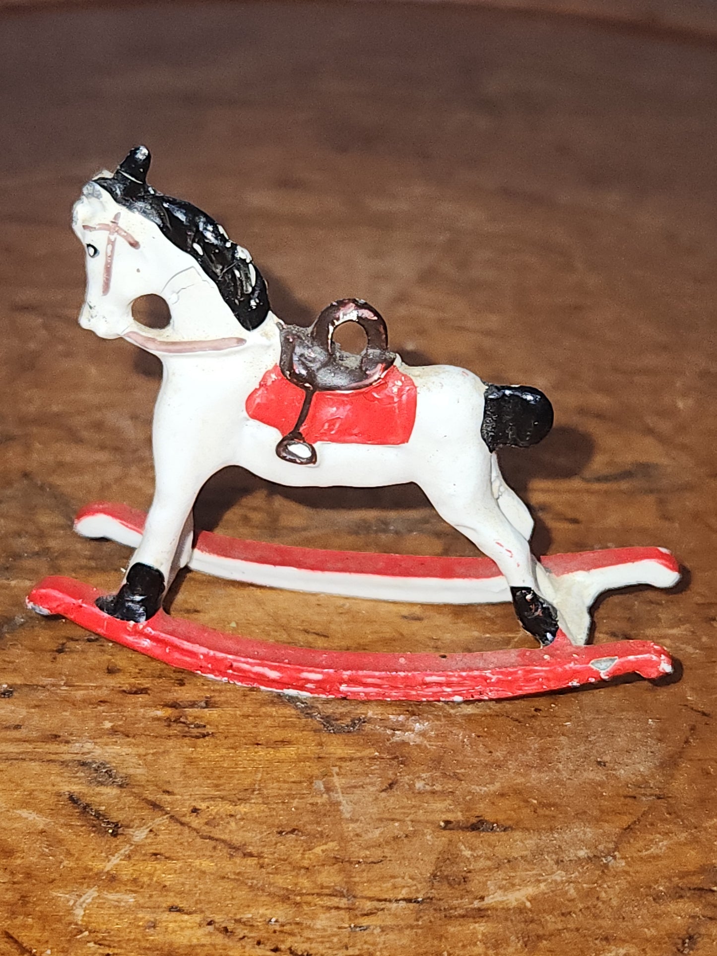 Vintage Cast Lead Tiny, White, Rocking Horse ornament or dollhouse min2
