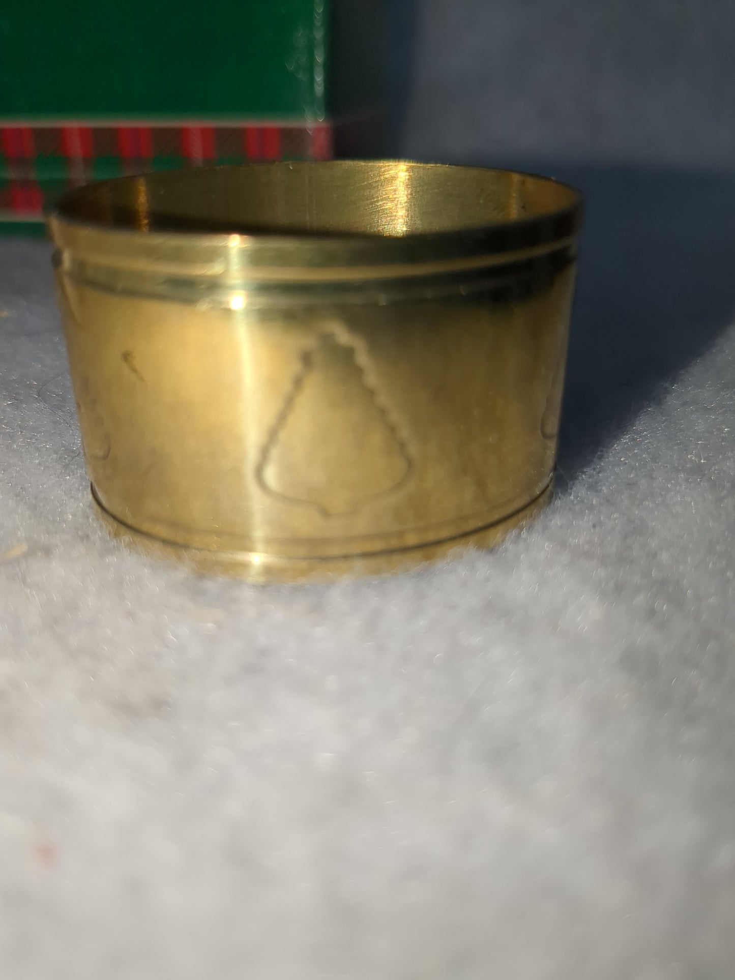 Vintage Scottish Plaid Set Of 4 Christmas Tree solid brass napkin rings br46