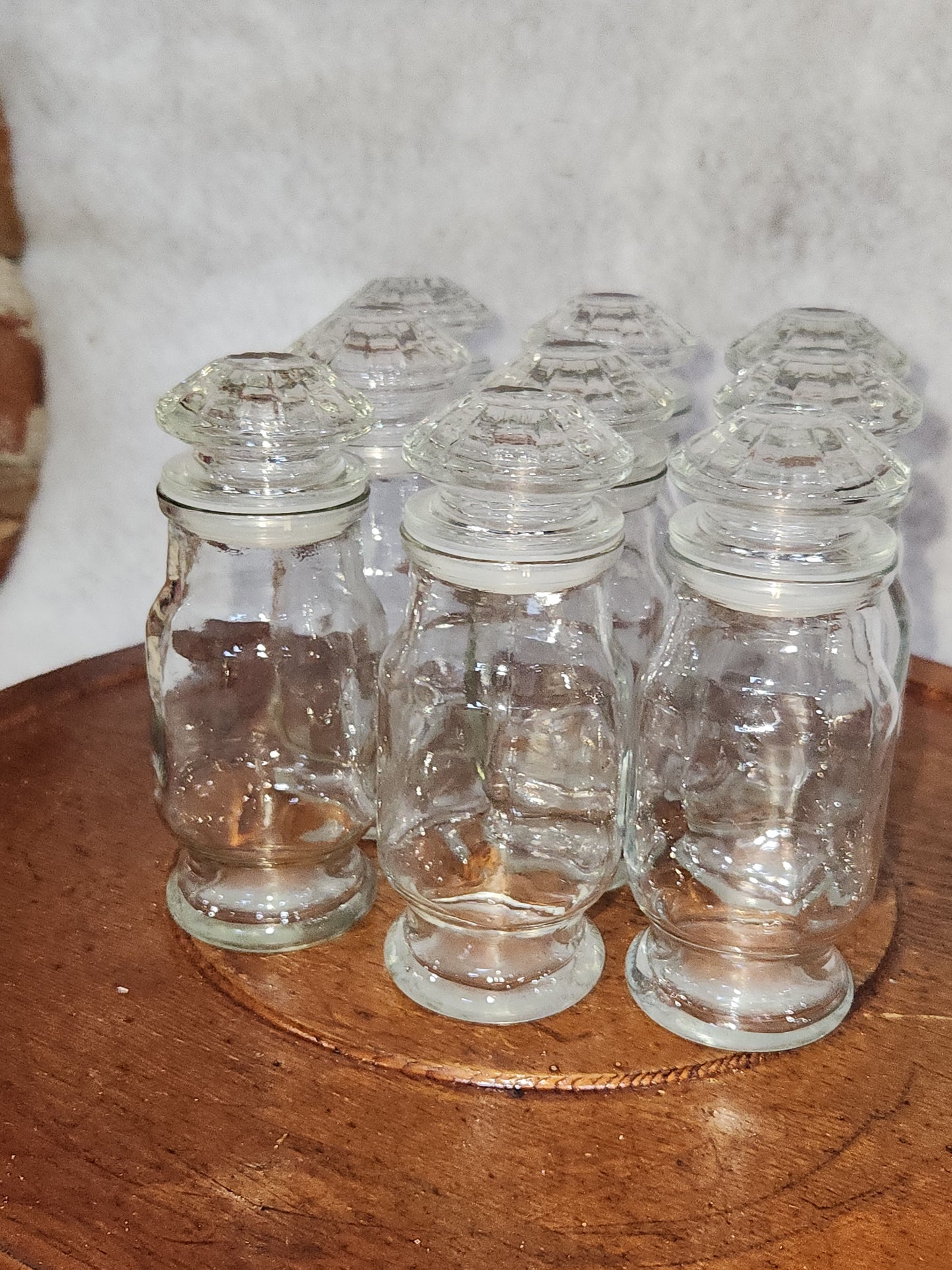 Vintage Apothecary Bottles Clear Cut Glass set of 9 sp90