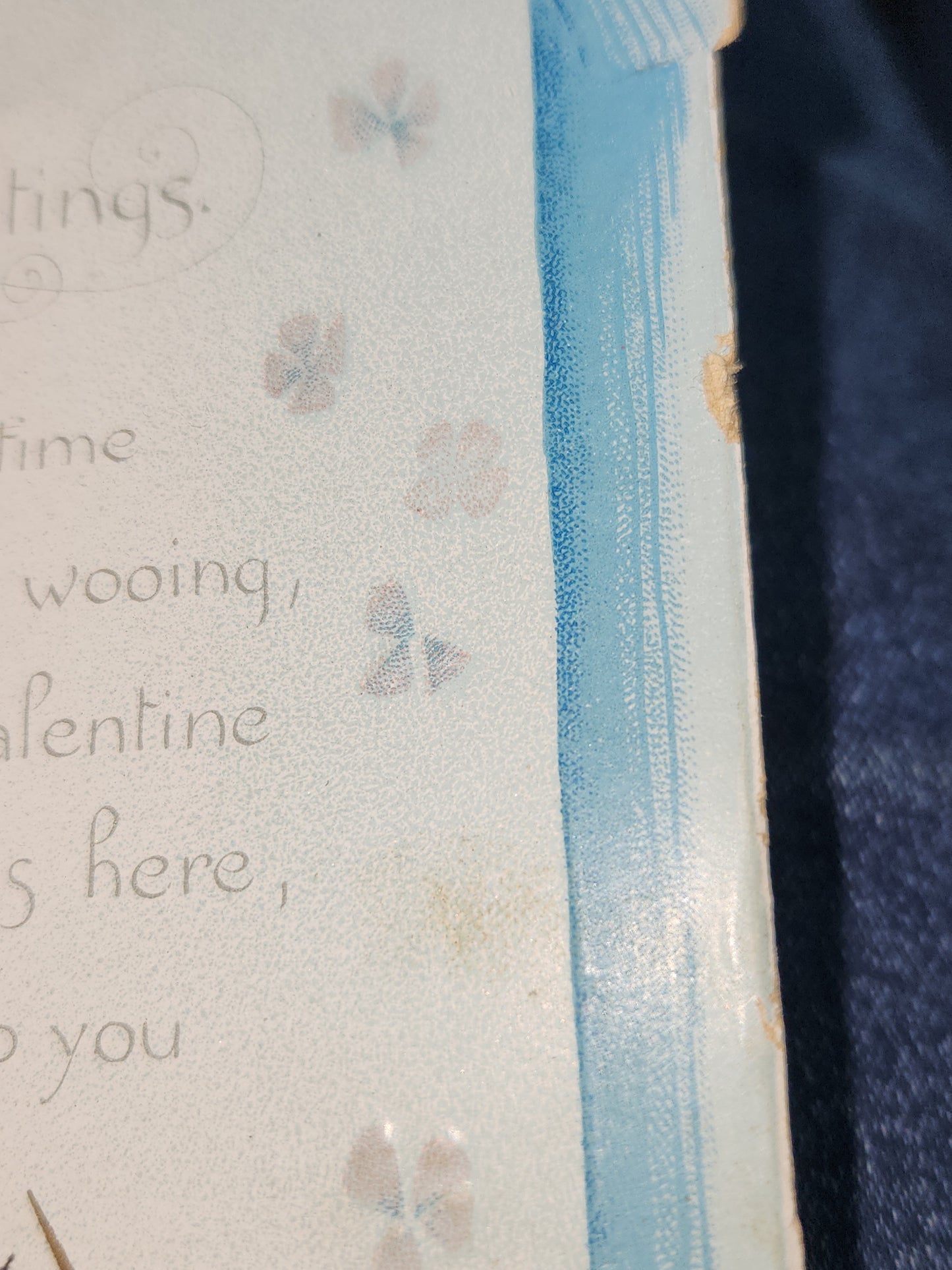 Antique Tuck & Sons Valentines Day Greeting Card Girl, gold birds, blue flowers, Kind Thoughts