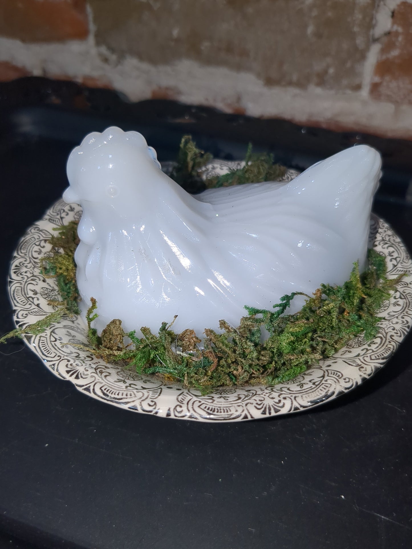 Hen on Nest on bowl hen only, no basket White Milk Glass Trinket or Candy Dish or salt cellar hon7