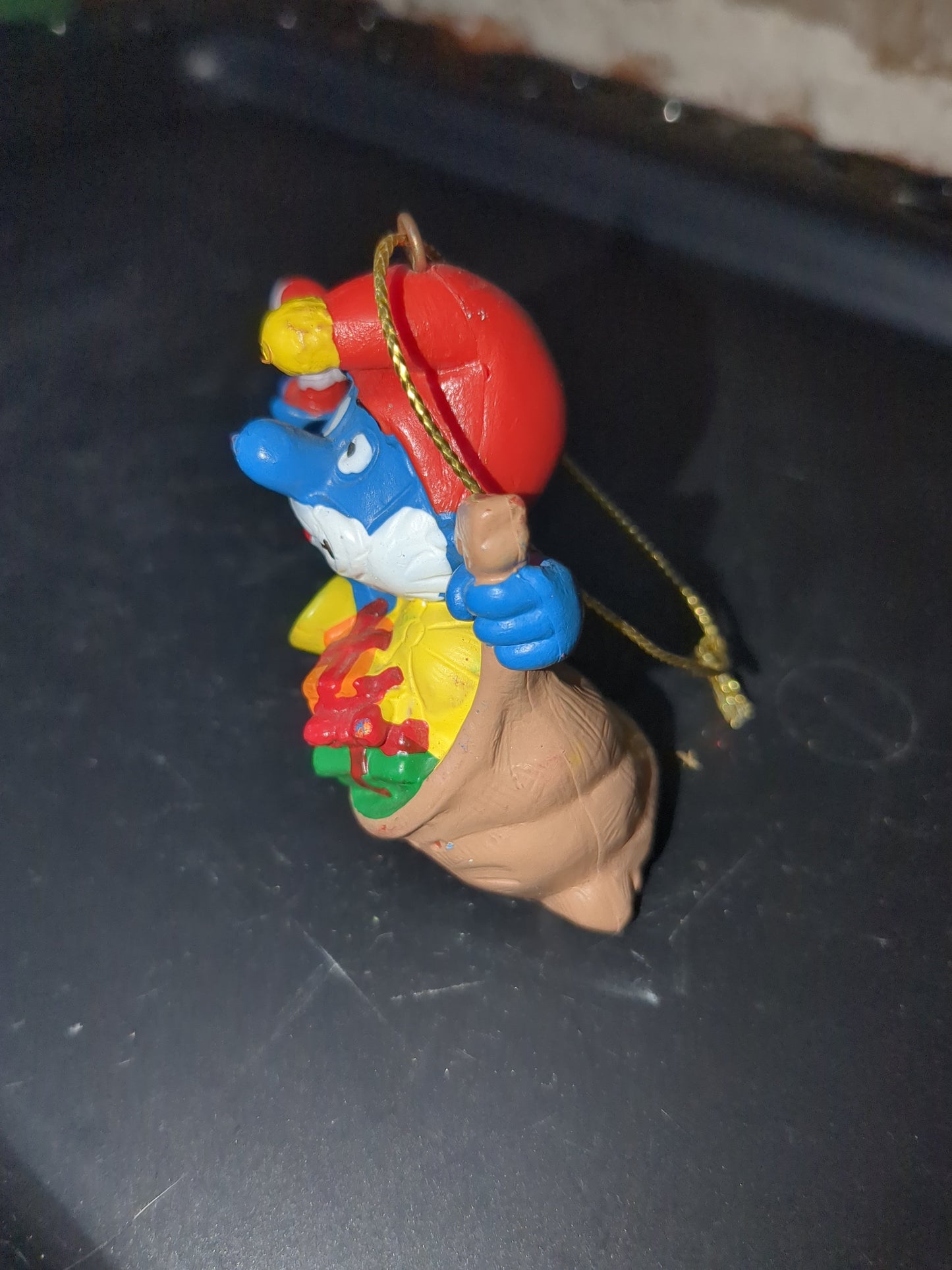 Smurfs 51903 Christmas Ornament Schleich Peyo Papa Smurf Santa Sack & Hat 1981 o678
