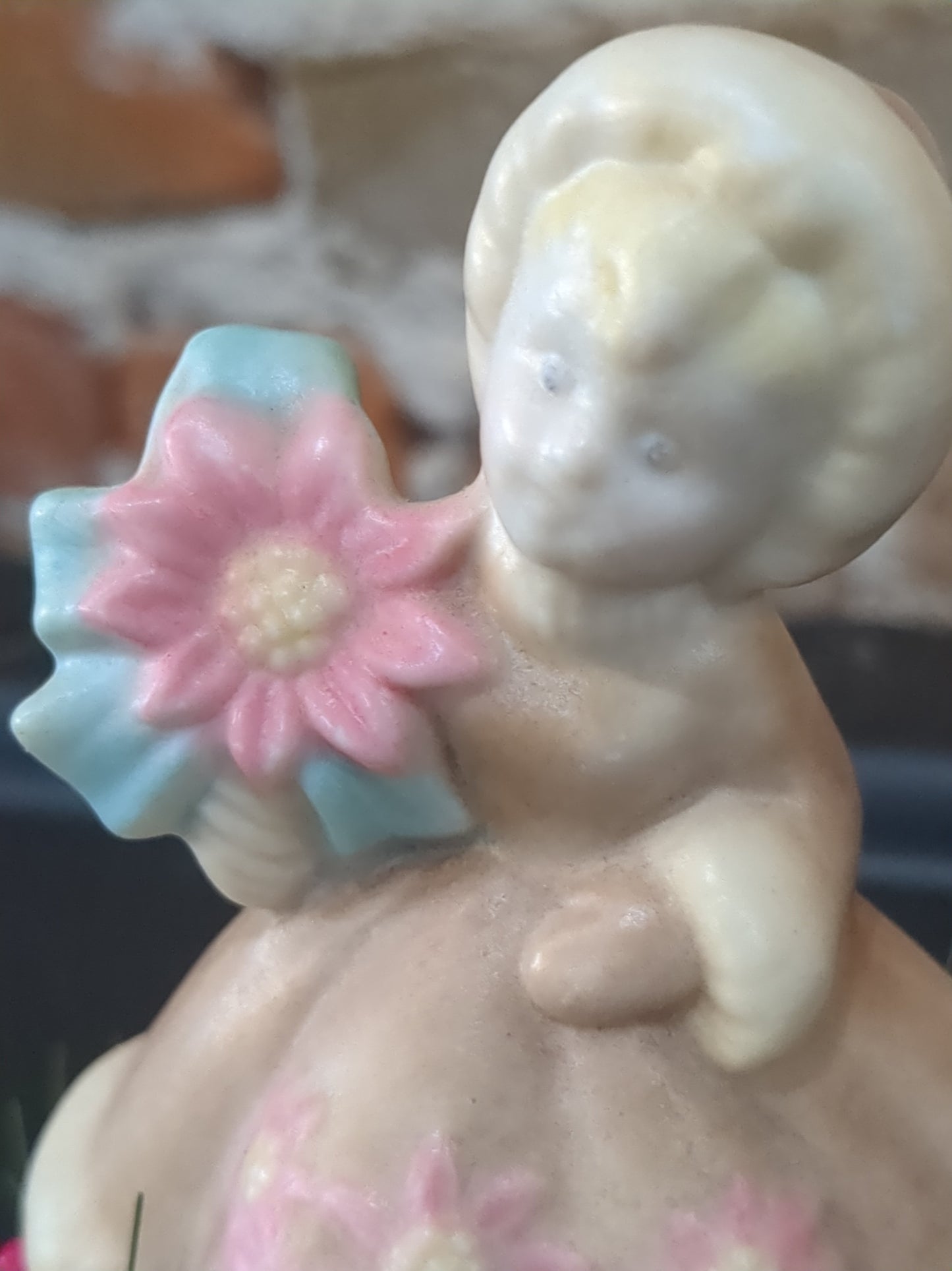 Vintage Christmas girl assemblage glowing cheeks chr988