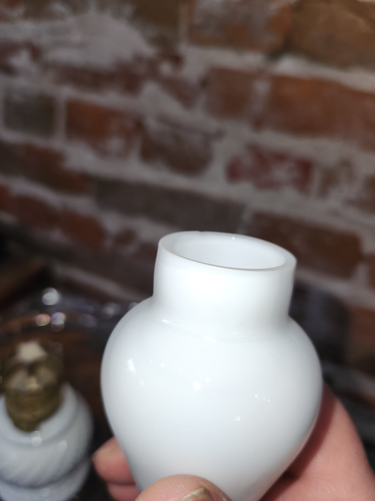 Vintage Enesco Miniature Round Hobnail Milk Glass Oil Lamp 8” lamp4