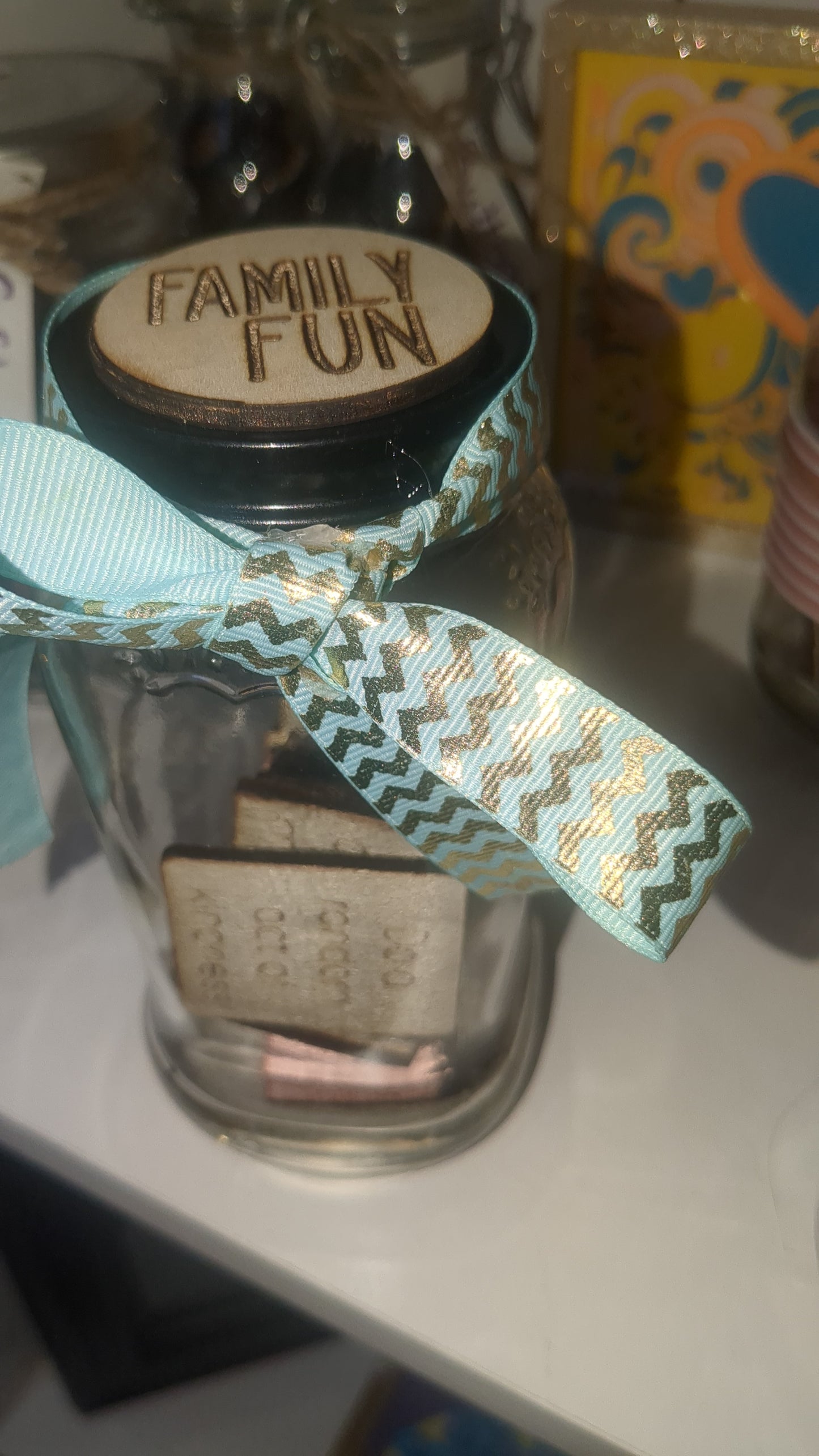 Family fun jar sea foam ribbon