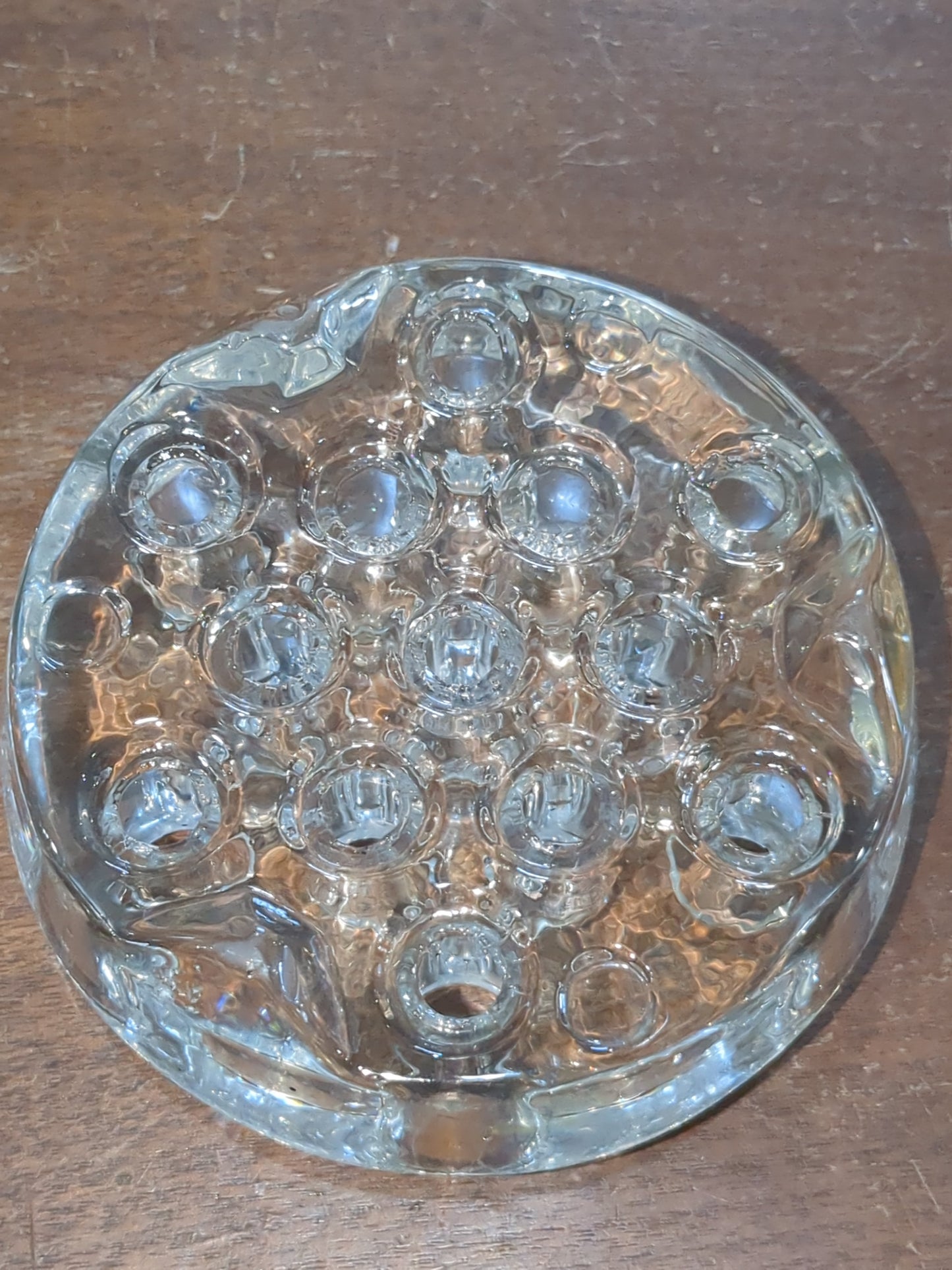 Vintage Clear Glass Flower Frog Planter 13 Holes 4"x1.25" g256