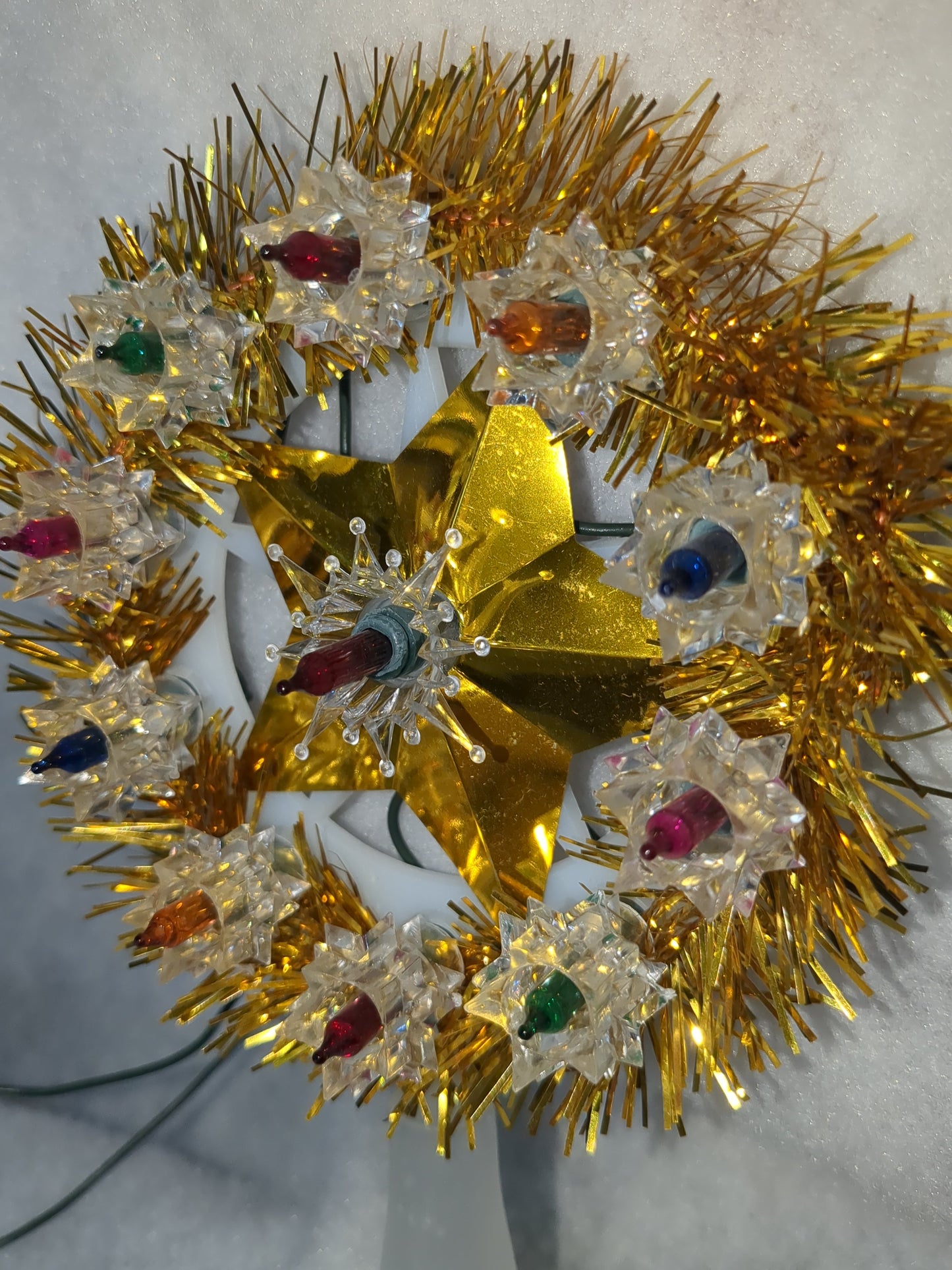 111 Vintage ALCO Gold Tinsel Star Mini Christmas Topper Original Box 11 Lights tt689