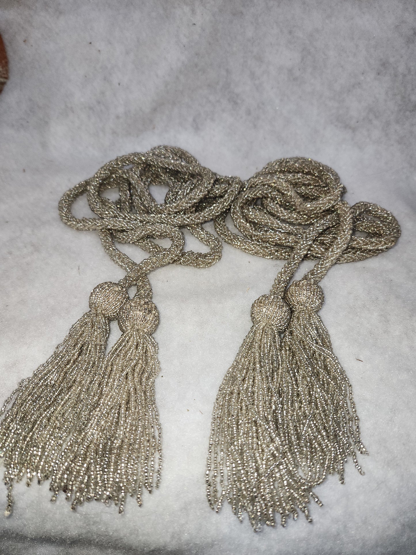 Vintage Beaded Double Tassel tree garland drapery tie back iridescent seed beads gar45