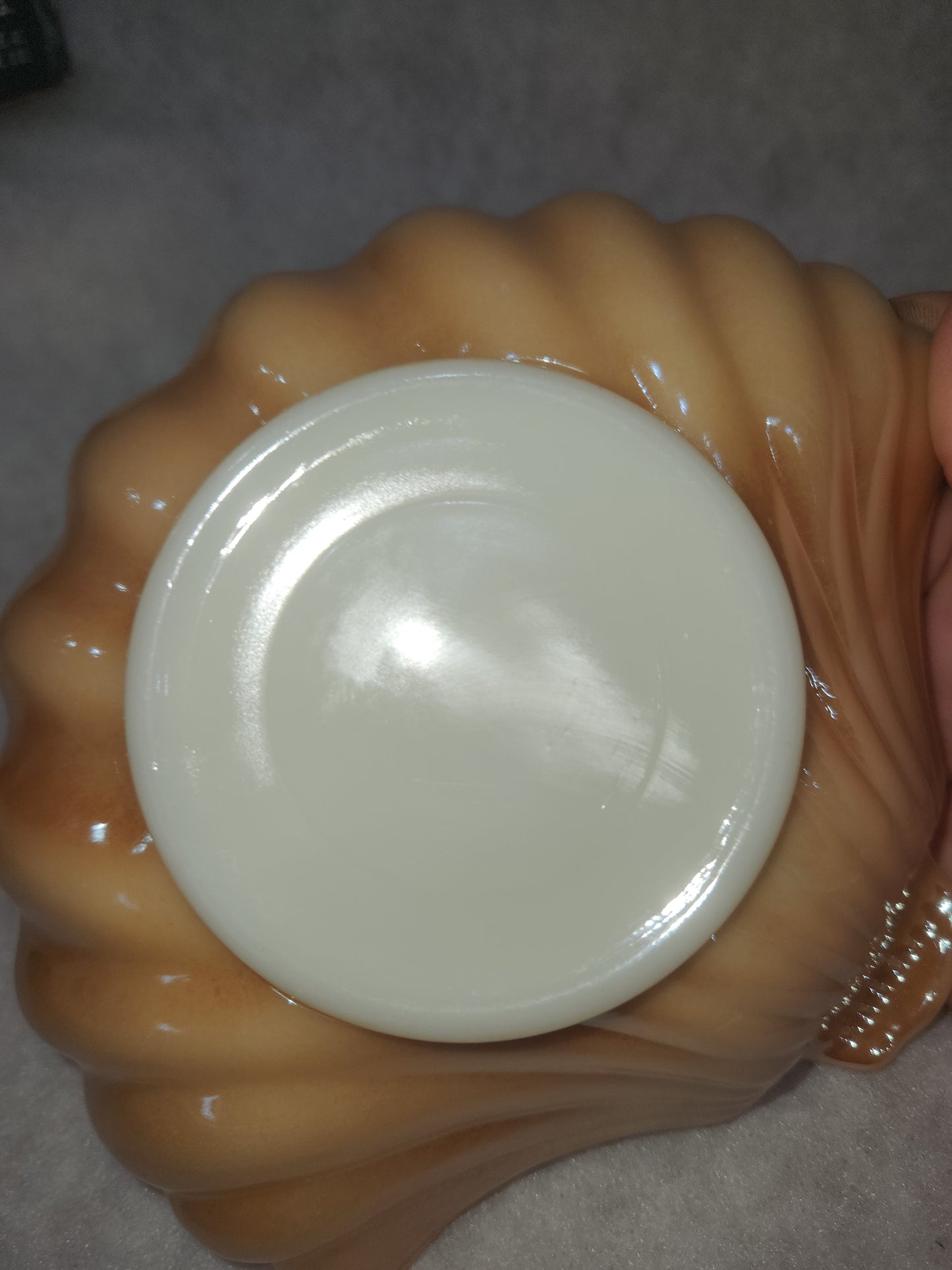 Vintage Anchor Hocking Fire King Peach Lusterware Clam Shell Candy Dish gl605