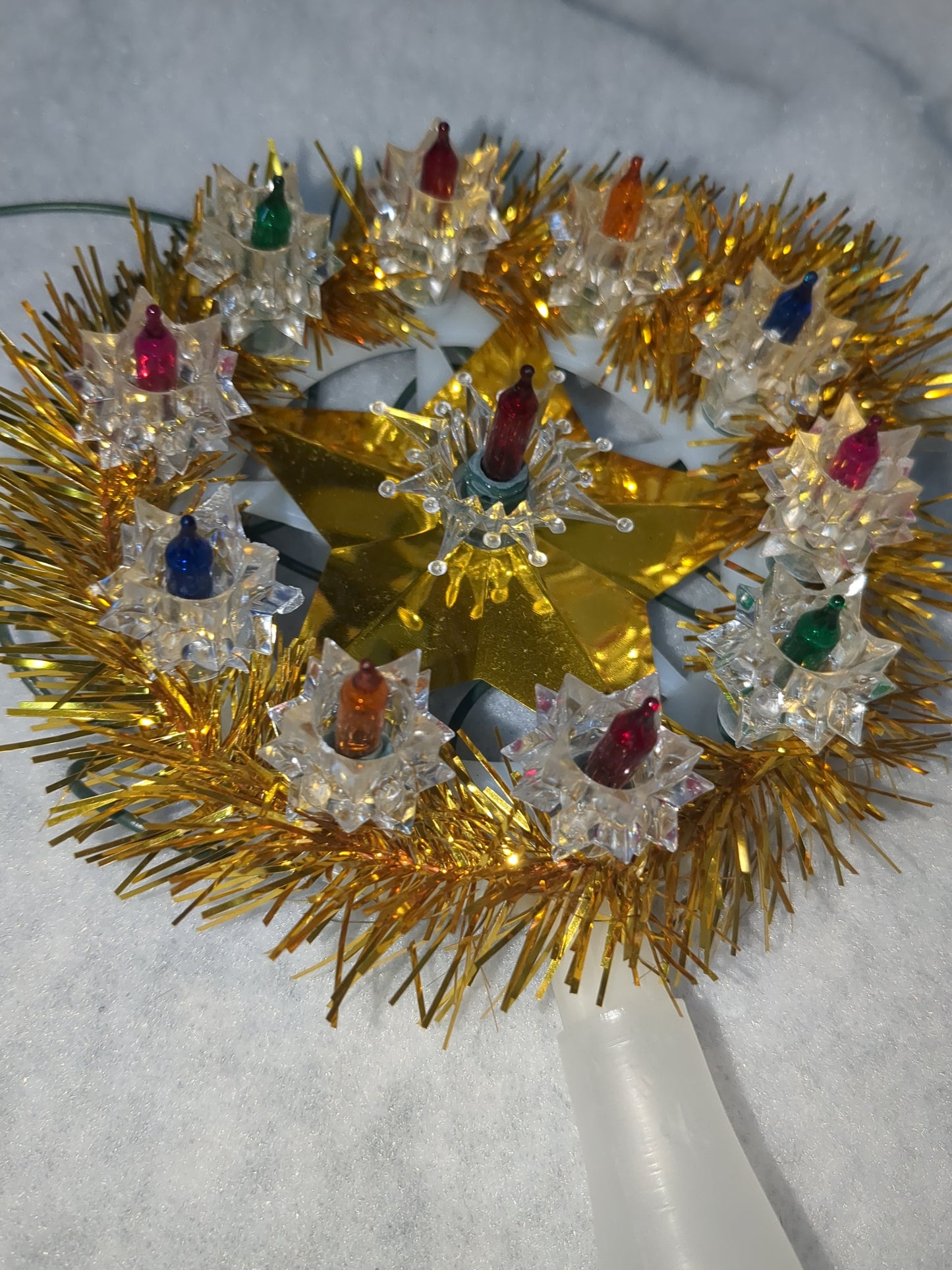 111 Vintage ALCO Gold Tinsel Star Mini Christmas Topper Original Box 11 Lights tt689