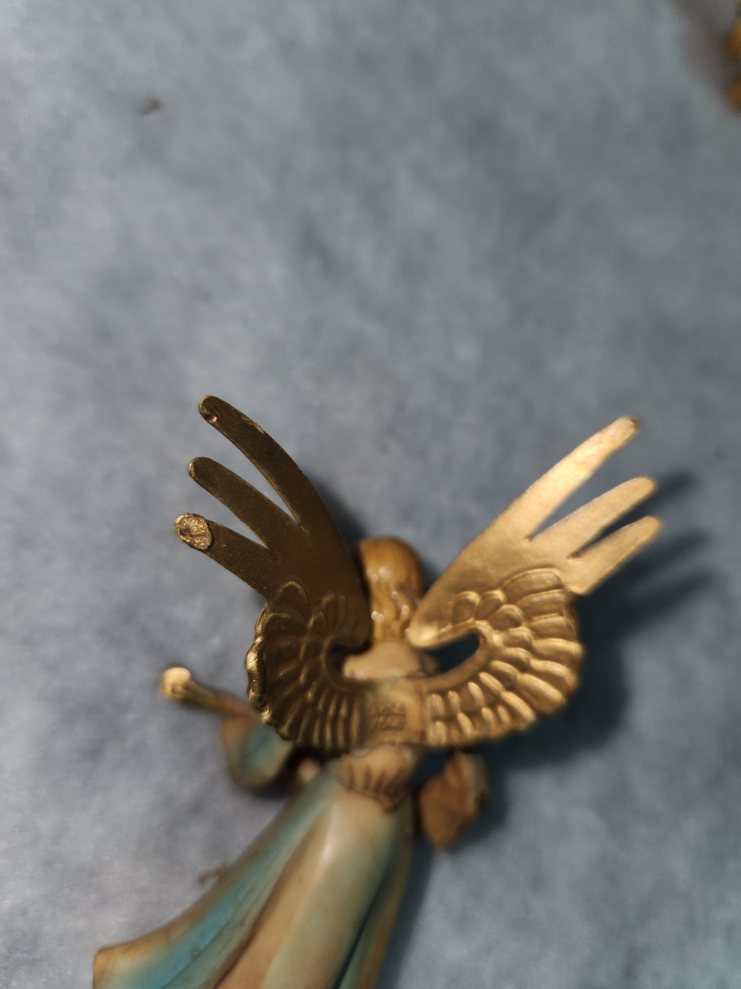 Vintage Angel "Art Plastics" Figurine Gold Wings Mandolin made British Hong Kong ang65