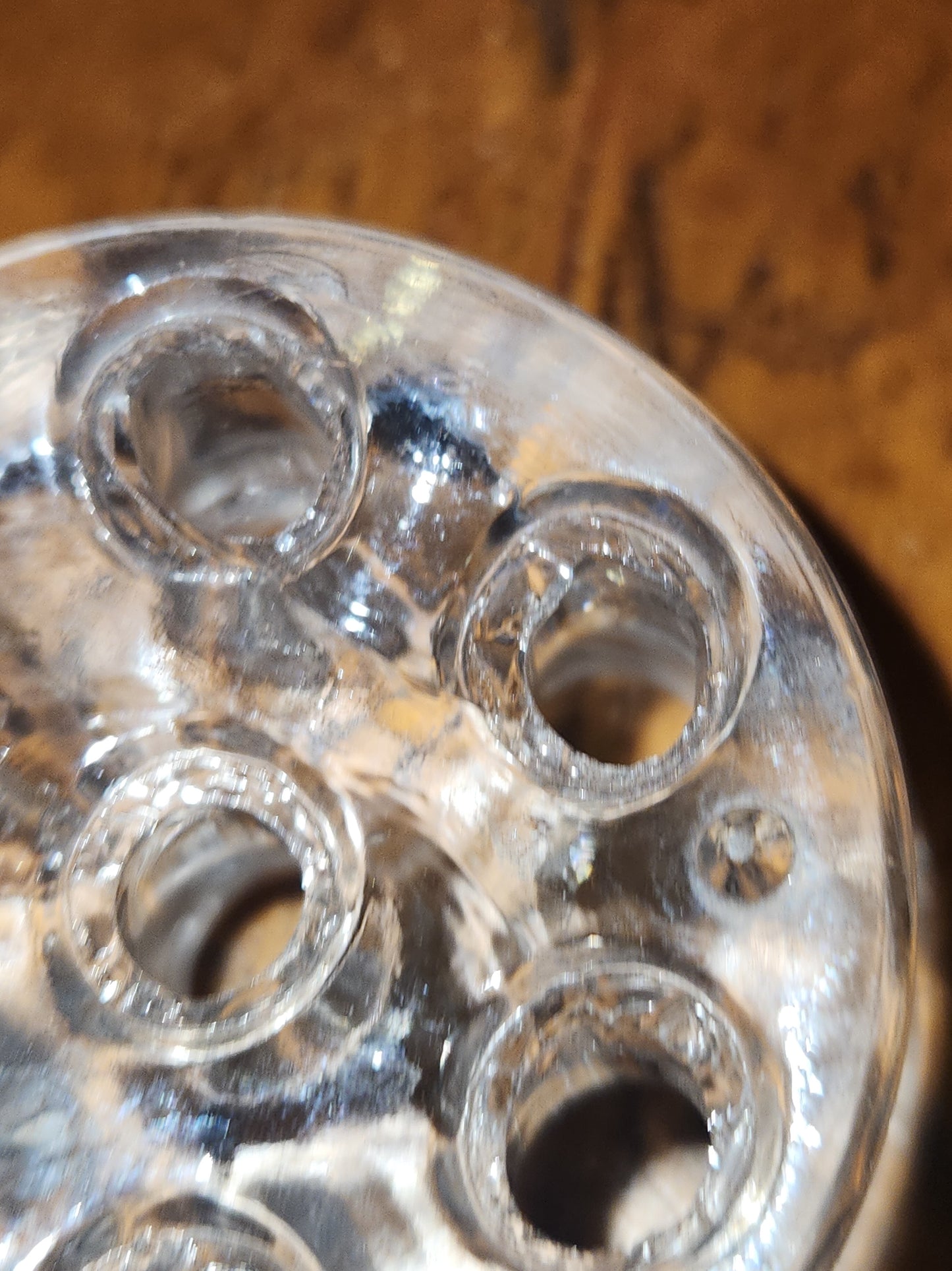 Vintage Clear Glass 7 Hole Flower Frog vase opening for Stem Arrangement ff98